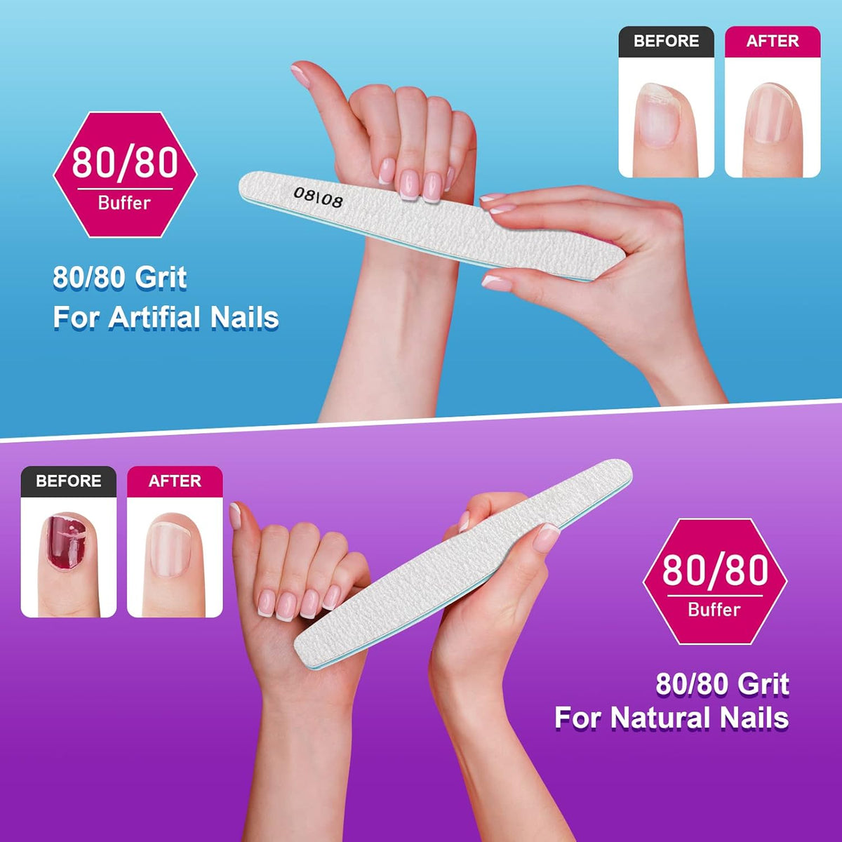 15pcs 80/80 Grit Nail Files for Natural Nails, Double Sided Emery Boards for Nails, Professional Nail Files for Acrylic Nails for Home & Salon (limas para manicura)