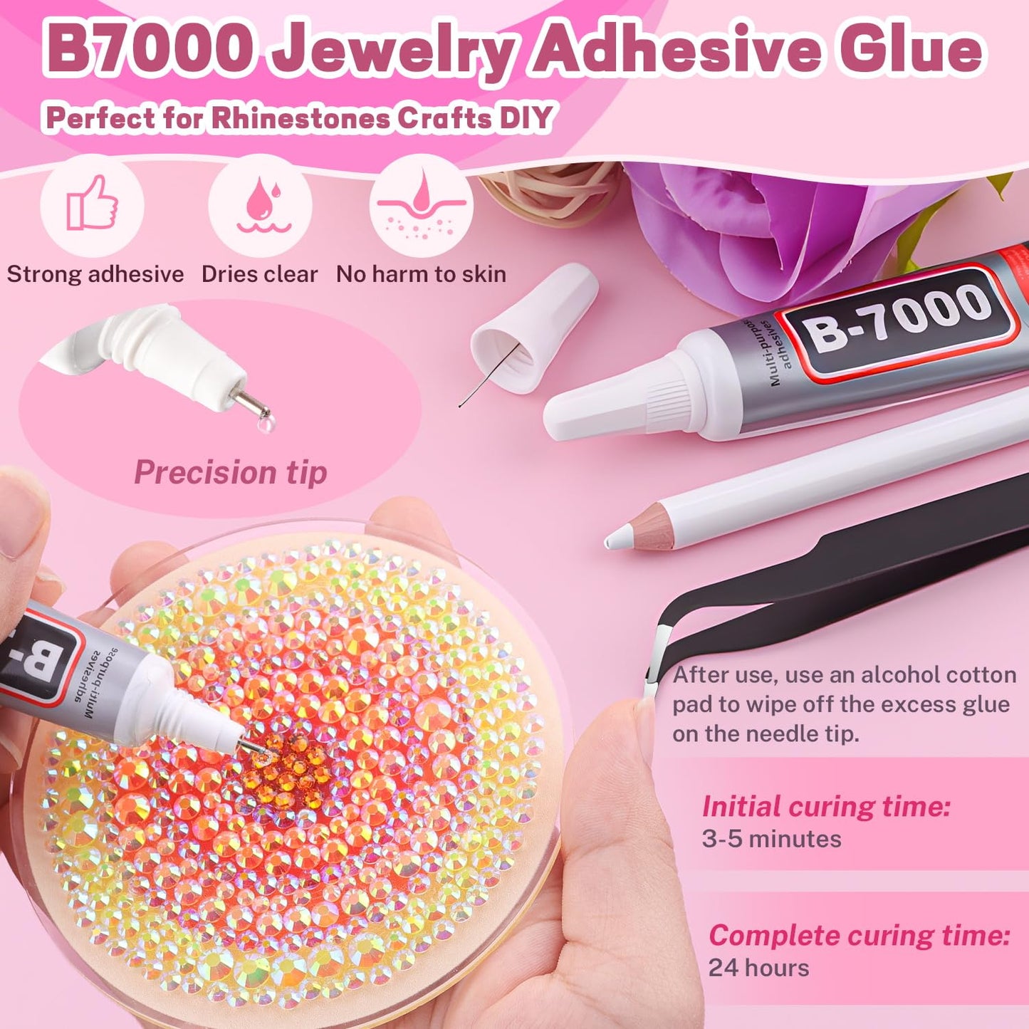 20000Pcs Yellow Rhinestones for Bedazzling with 3Pcs B7000 Jewelry Glue, Resin Rhinestones for Crafting Crafts，Bedazzler Kit Flatback Gems for Clothing Shoes Tumblers Nail Art