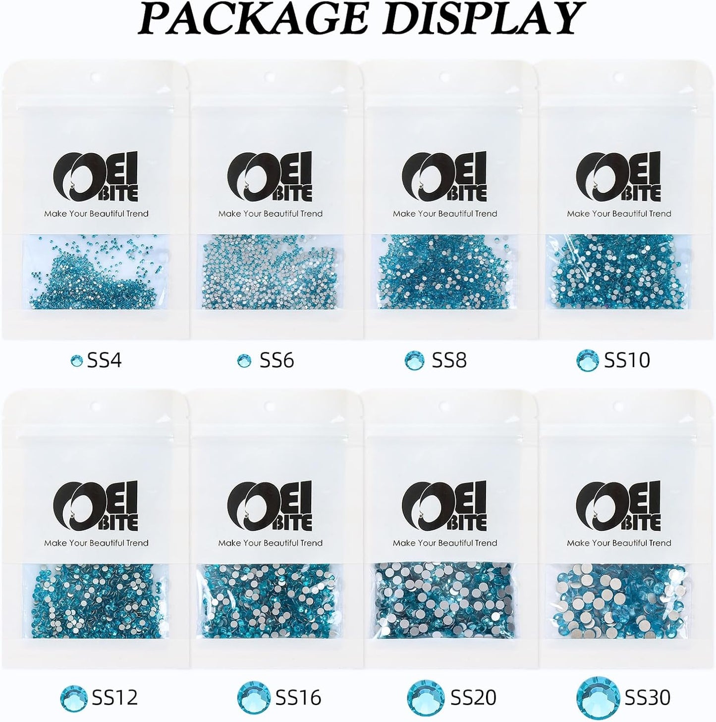 Aquamarine Flatback Rhinestones, Glass Rhinestones for Nail Art and Craft, Glue Fix, Loose Crystal Gemstones(Aquamarine, SS12, 1440pcs, 2.9-3.0mm)