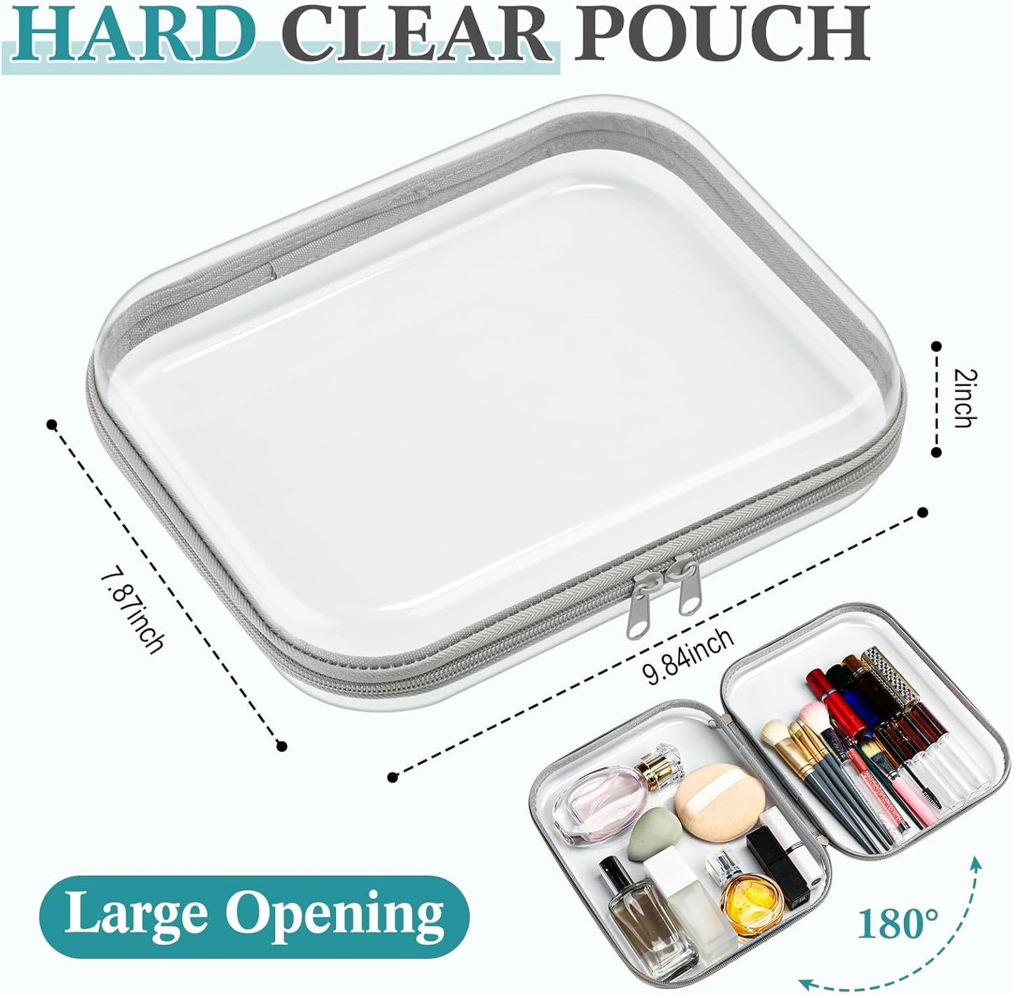 Sanwuta 6 Pcs Clear Hard Zipper Case Pencil Pouches Hard Plastic Zipper Pouches Makeup Bag Transparent Cases for Snacks Plastic Storage Organizer Box for Travel(Gray,9.84 x 7.87 x 2 Inch)