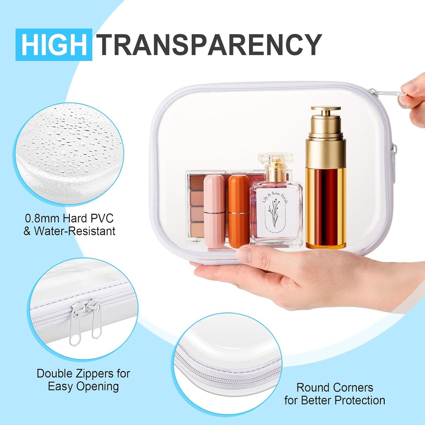 Sanwuta 6 Pcs Clear Hard Zipper Case Pencil Pouches Hard Plastic Zipper Pouches Makeup Bag Transparent Cases for Snacks Plastic Storage Organizer Box for Travel(Assorted Color,7.87 x 5.9 x 2 Inch)