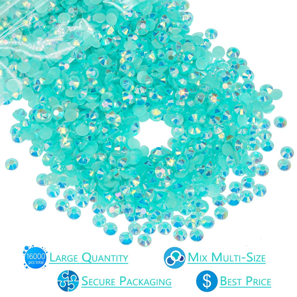16000PCS Aquamarine AB Resin Rhinestones for Crafting 3mm 4mm 5mm Lake Blue Flatback Jelly Stones Bulk Water Blue Diamonds Gems for Nails Face Eyes Makeup Tumblers Bottles DIY Crafts Clothes
