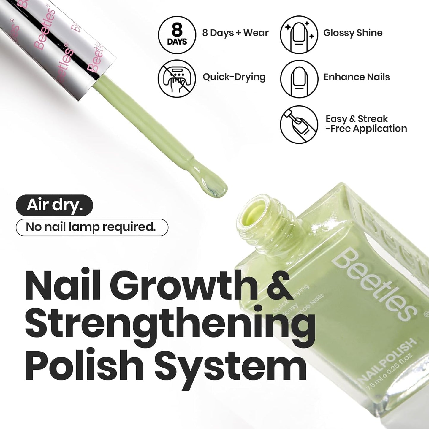 Beetles Nail Polish Set P176, 6 Colors Glitter Green Nude Natrual Pink Nail Lacquer Fast Drying & Long Lasting Finger Fall Nail Polish Glitter Effect for DIY Nail Art Salon at Home Gifts for Women