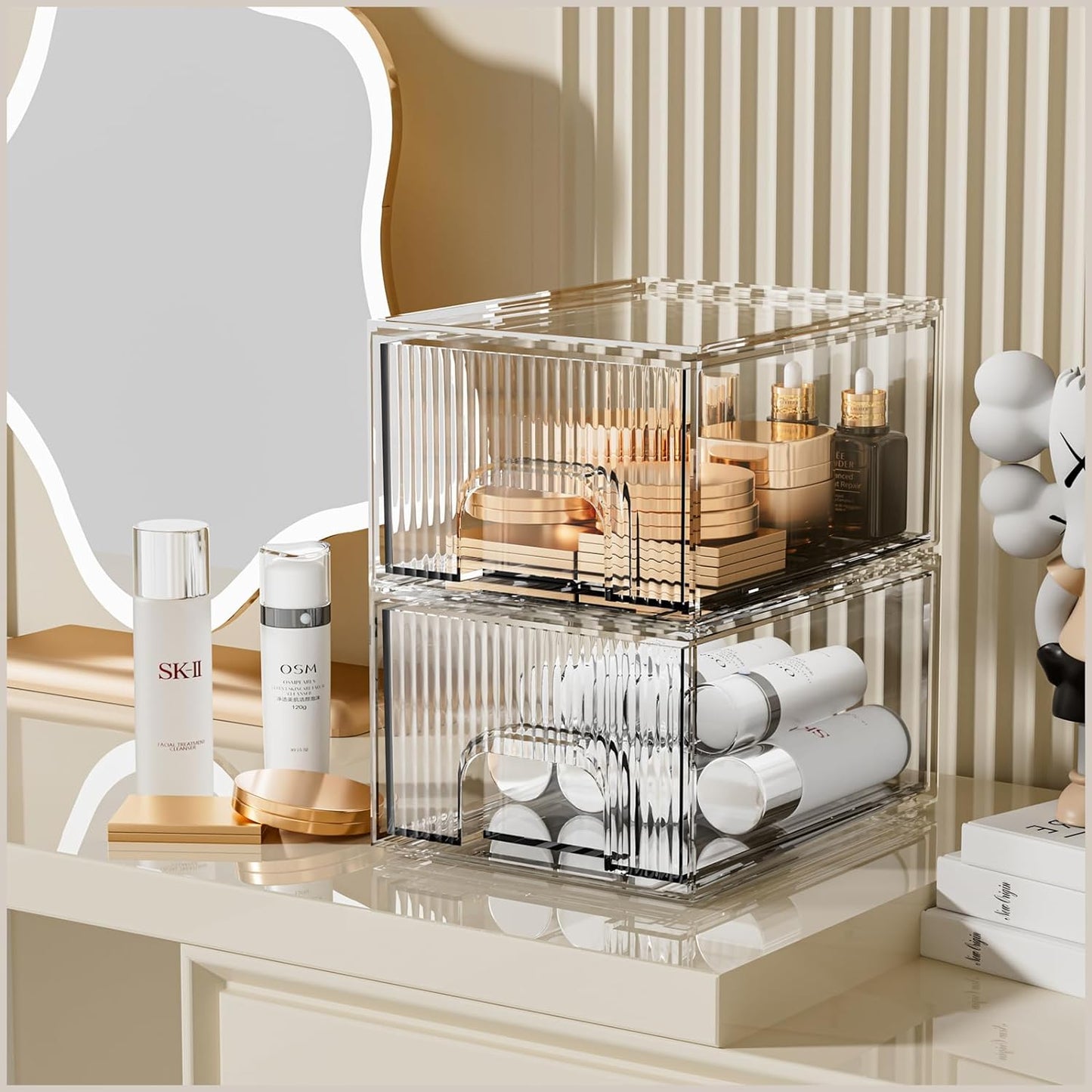2 Pack Clear Stackable Acrylic Drawer Organizer for Vanity Bathroom Cabinet Storage
