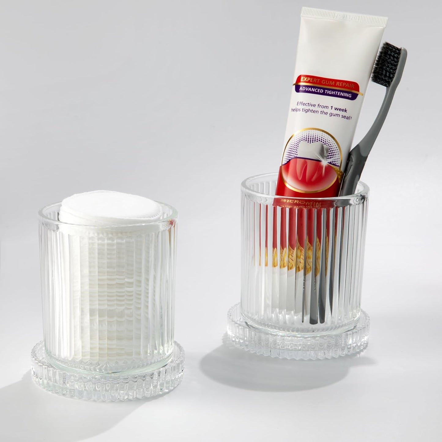 Glass Qtip Holder with Lid,Bathroom Organizer and Storage Jars - Apothecary Jars for Cotton Balls, Cotton Swabs,Pads,Floss Picks,Vanity Organizer,Bathroom Accessories and Countertop Storage Canisters