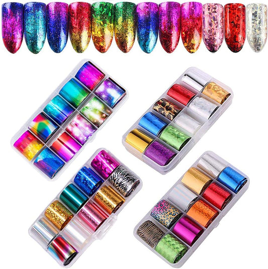 40 Rolls Starry Sky Nail Foil Adhesive Transfer Sticker Tips, EBANKU Nail Art Stickers Tips Wraps Foil Transfer Adhesive Glitters Acrylic DIY Decoration Kit(4 Boxes)