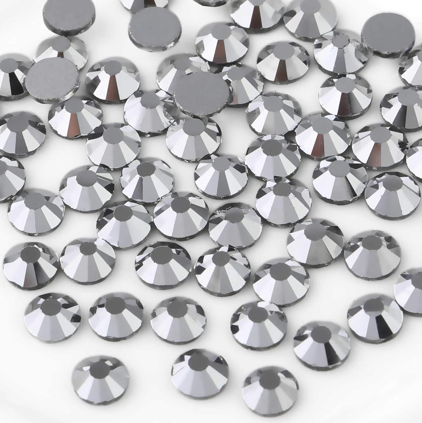 beadsland Flat Back Crystal Rhinestones Round Gems for Nail Art and Craft Glue Fix, Silver Hematite (2.3-2.5mm) SS8/1440pcs