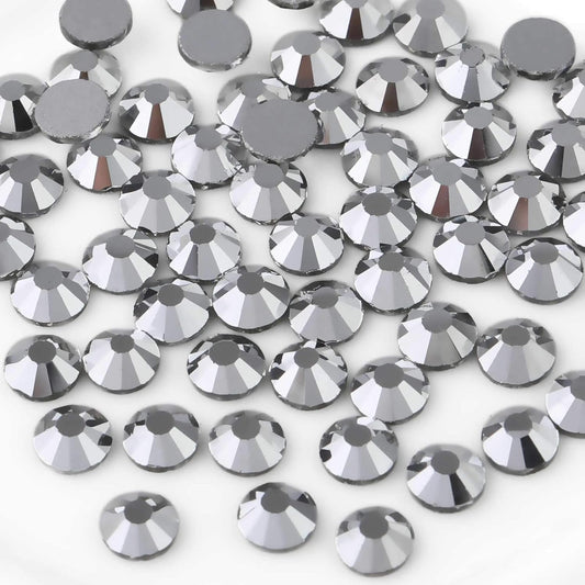 beadsland Flat Back Crystal Rhinestones Round Gems for Nail Art and Craft Glue Fix, Silver Hematite (2.3-2.5mm) SS8/1440pcs