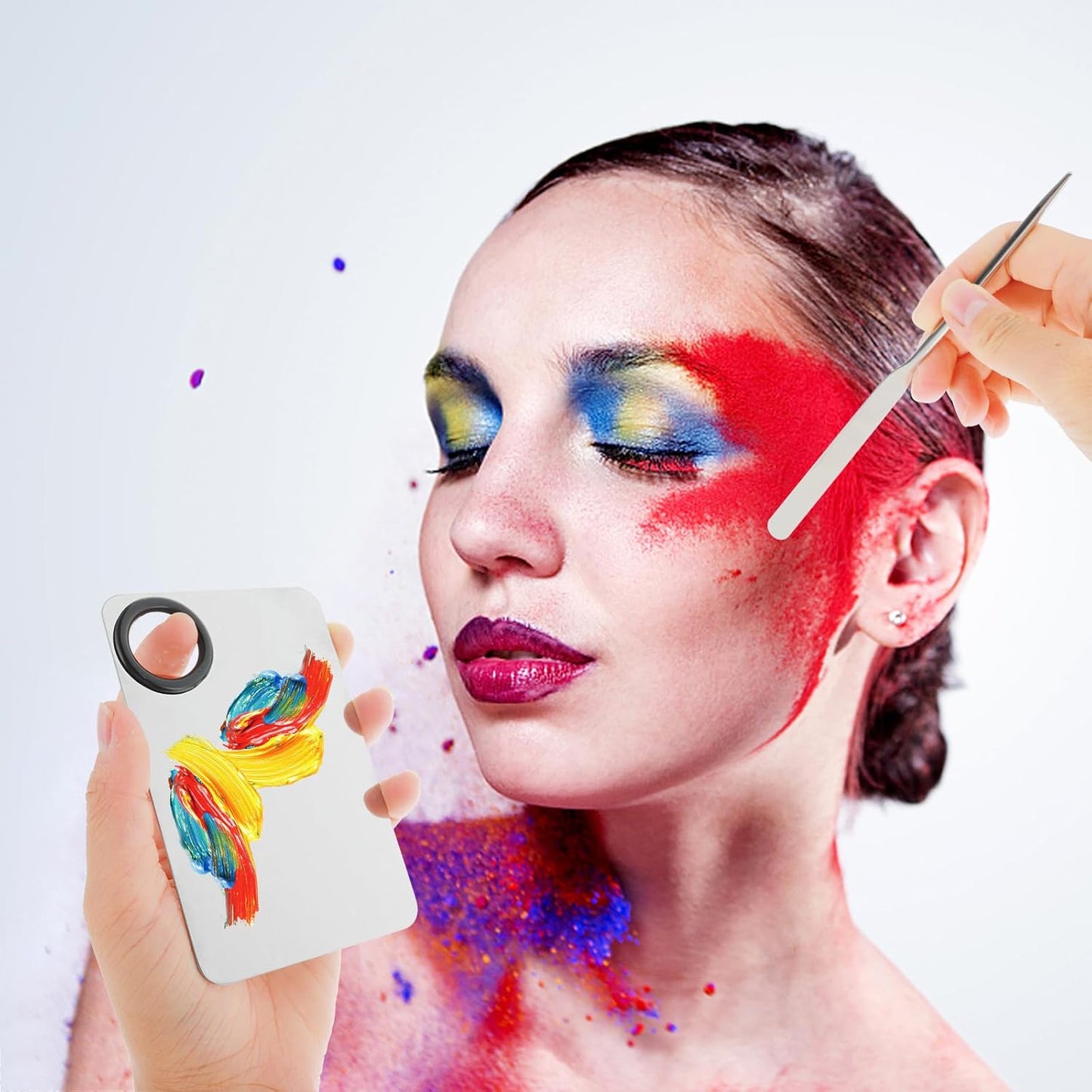 2 in-1 Set Make up Mixing Palette, Foundation Mixing Palette Stainless Steel Makeup Palette with Makeup Spatula for Professional Cosmetic Artist Make up Palette for Mixing Foundation Nail-Art