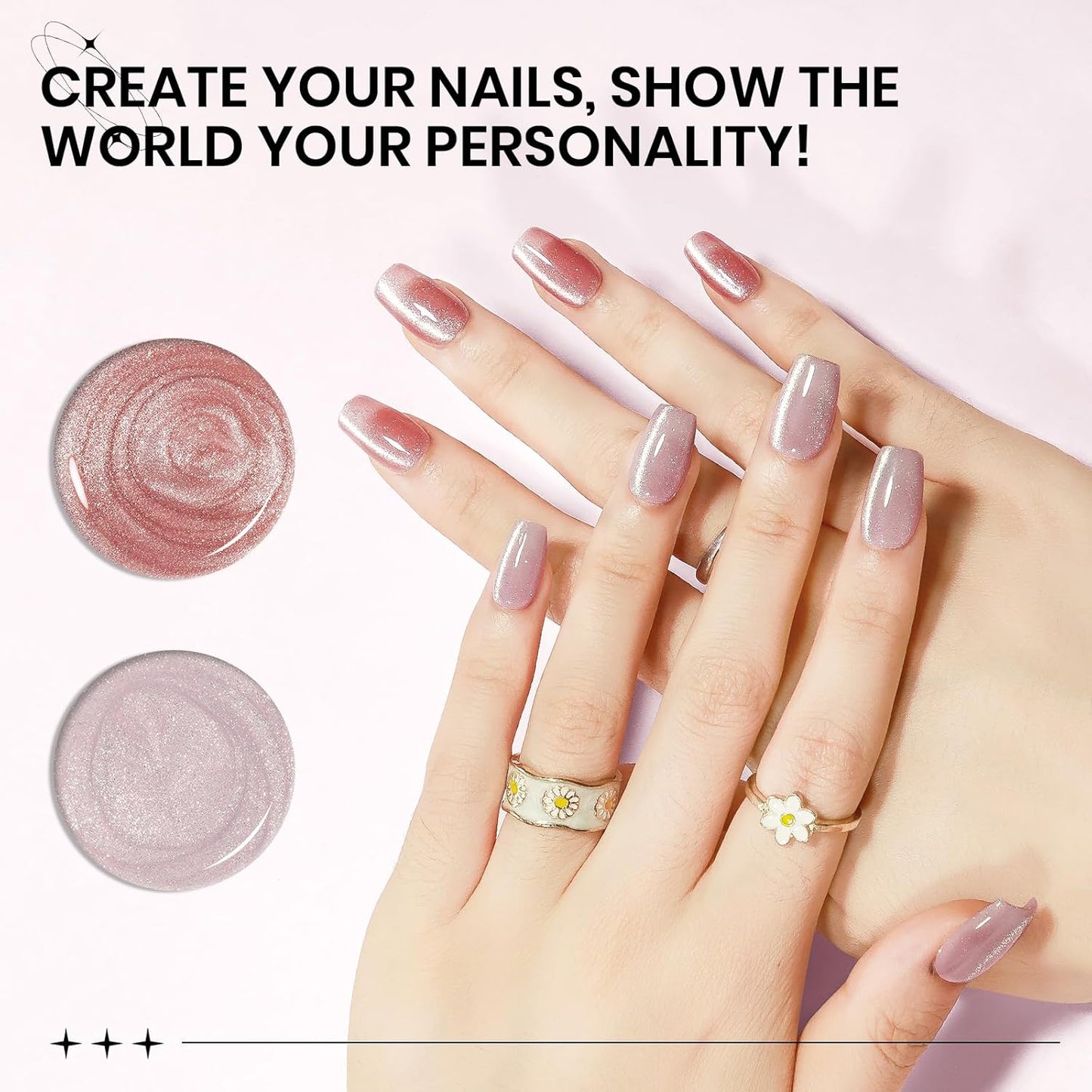 2PCS 15ML CatEye Gel Nail Polish, Nude Pink Cat eye Gel Polish Crystal Glitter Shimmer Effect with Magnetic Stick Soak Off Salon DIY at Home