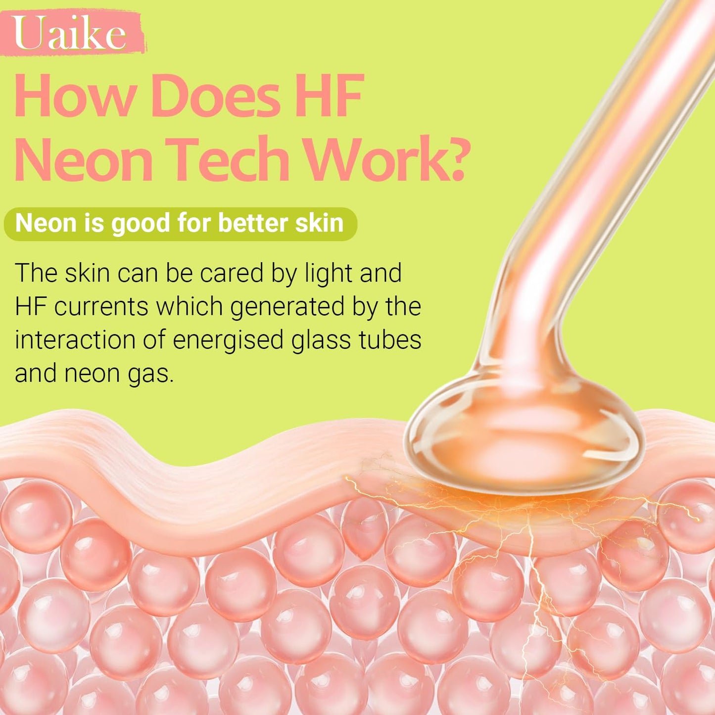 High Frequency Facial Wand - Uaike Orange Portable Handheld High Frequency Facial Machine - with 4 Pcs Orange Glass Tubes - at Home Skin Face Wand Device