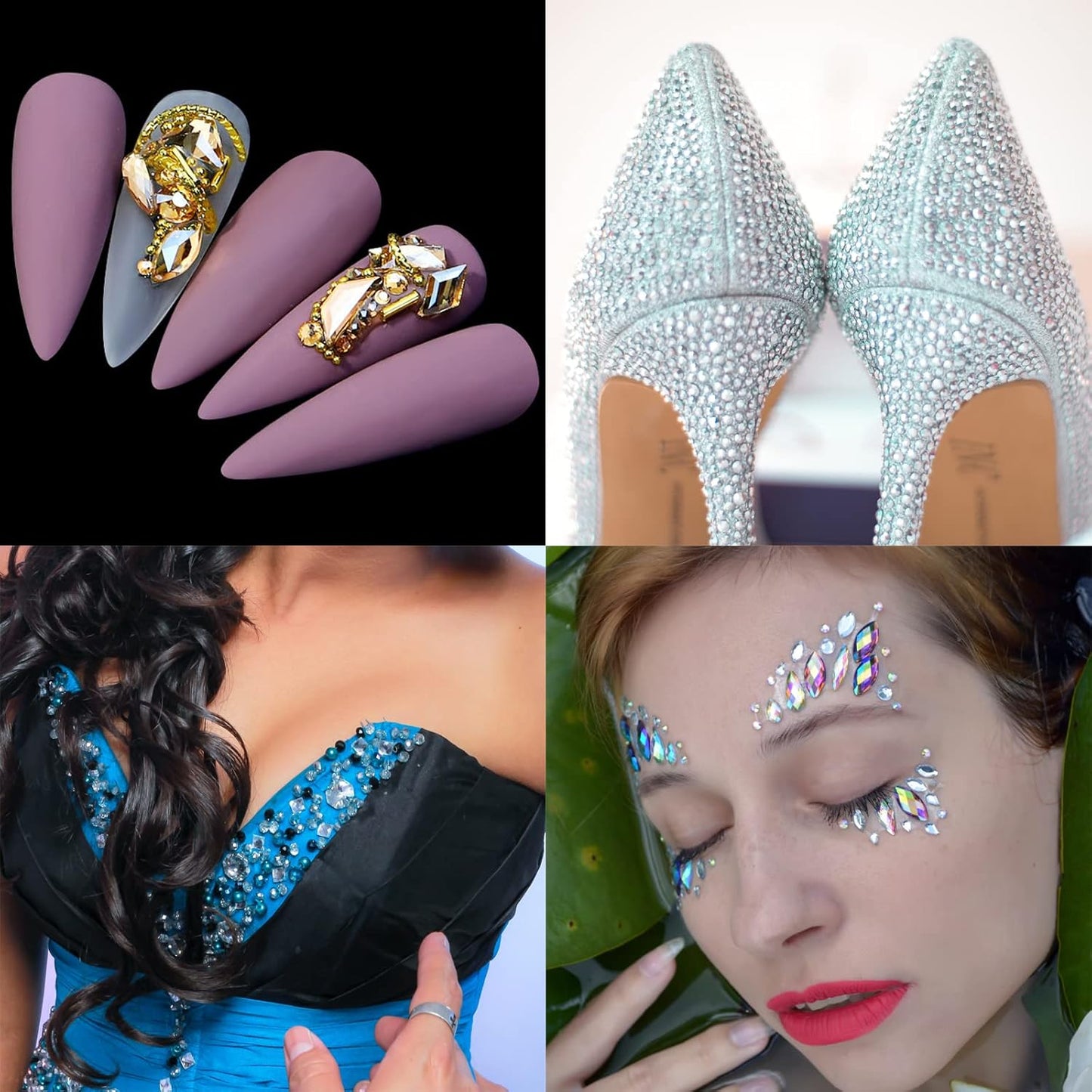 Nail Rhinestones Kit, Nail Art Decorations Flat AB Rhinestones Kit DIY Crafts Gemstones for Nail, Shoes, Clothes, Jewels (600 Clear Diamonds + 2500 Flat Rhinestone)