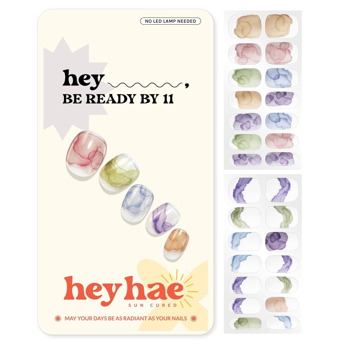 Semi Cured Gel Nail Strips | No LED Lamp Needed | Marble, Spring | Easy Apply & Remove, Salon Quality | Includes 28 Strips, 1 Prep Pads, Nail File & Wooden Stick - Hey, Be Ready by 11