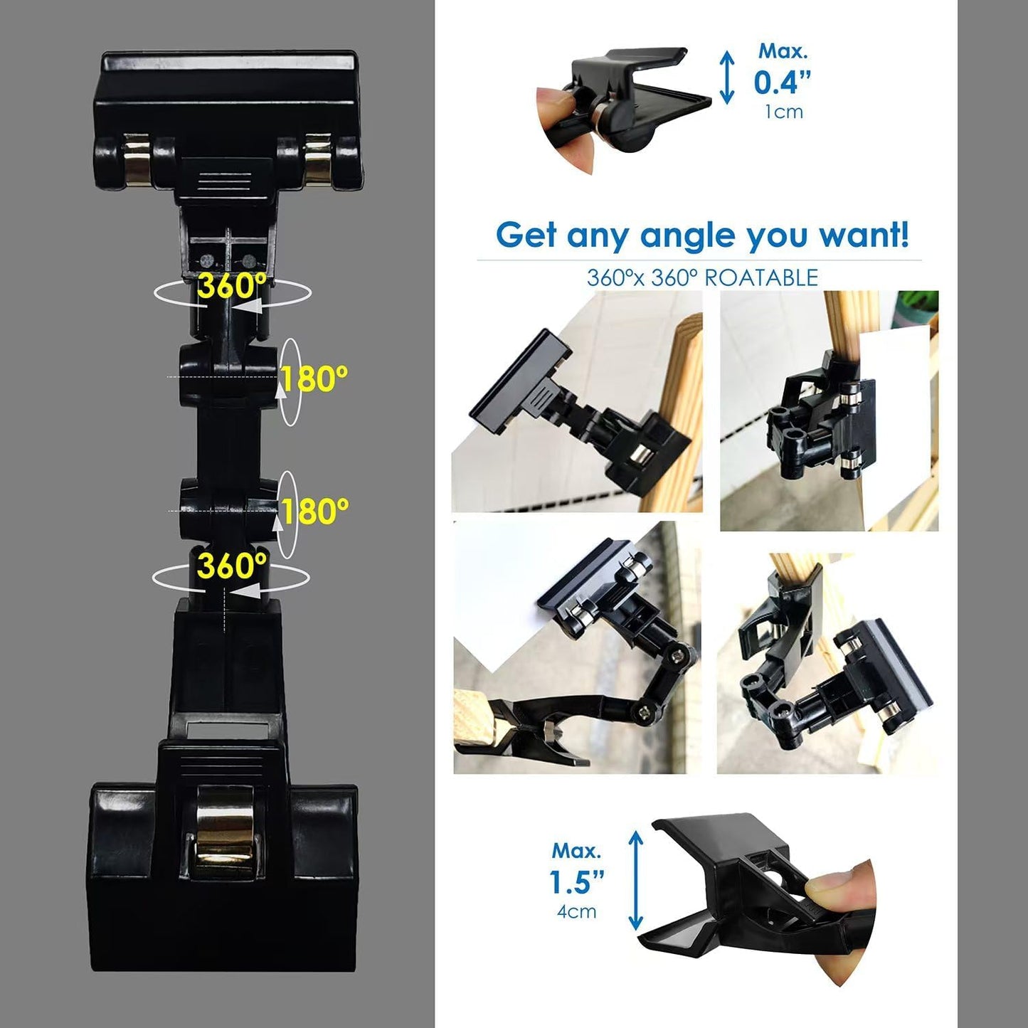 QMARK Easel Brush Clip, Easel Paintbrush Holder with a Rotatable Paper Copy Clip, Drum Stick Holder , Adjustable File Holder