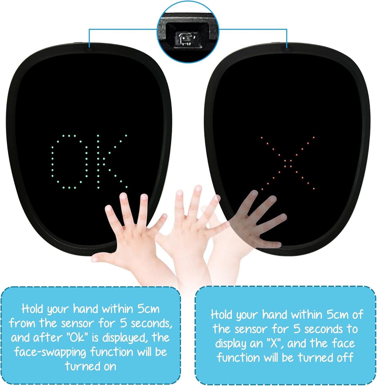 Depointer Life Led Mask with Gesture Sensing,Unisex LED Lighted Face Transforming Mask for Costume Cosplay Party Masquerade