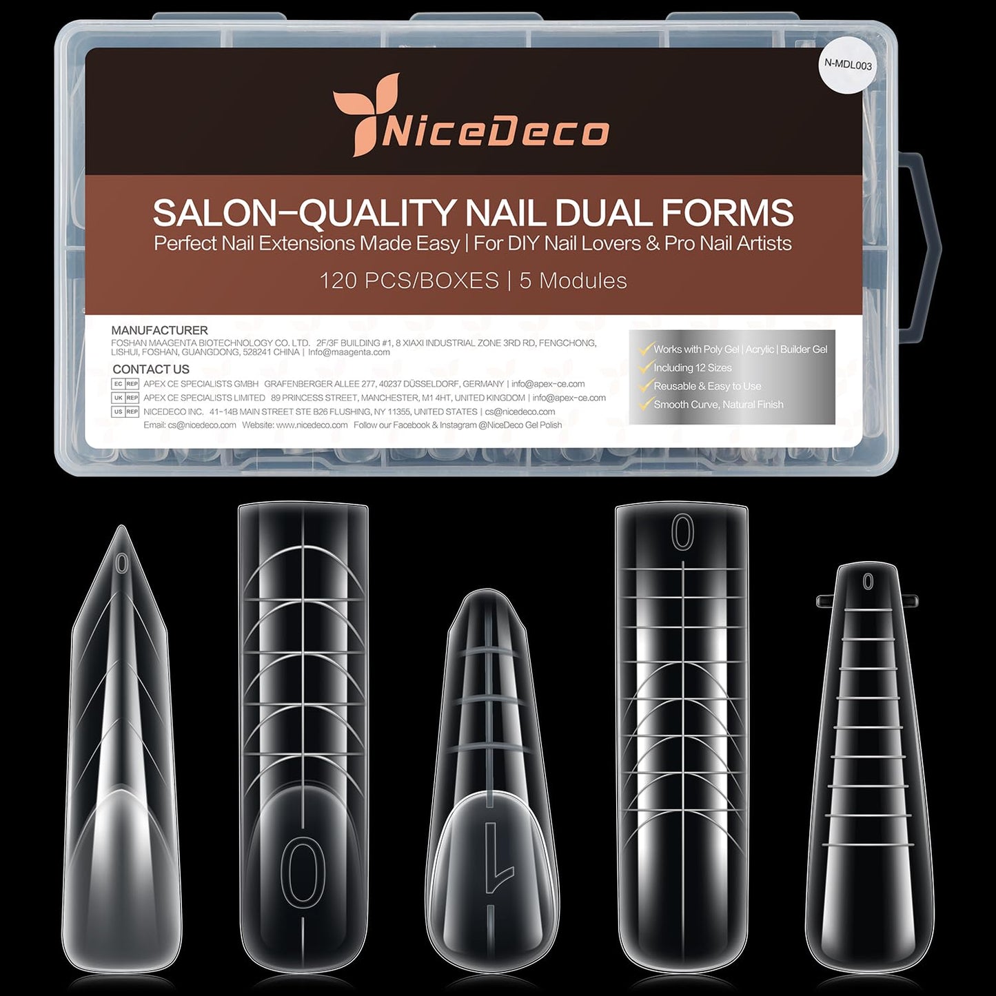 Poly Extension Gel Dual Nail Forms, 120pcs Nail Molds for Builder Extension, 5 Style 12 Size Dual Forms for Gel Nail Tips Nail Art Design Salon DIY Kit 3
