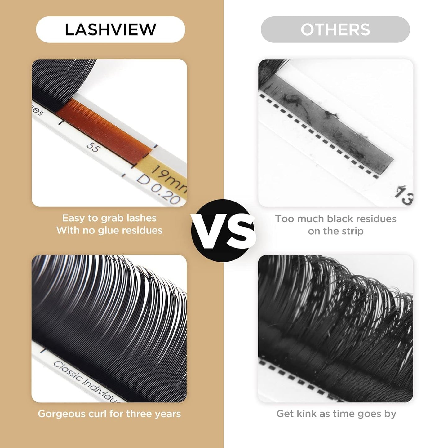 LASHVIEW Eyelash Extensions, Premium Single & Classic Individual Lashes, 0.10 Thickness D Curl 8-15mm Mixed Tray, Natural Semi-Permanent, Soft Application-Friendly