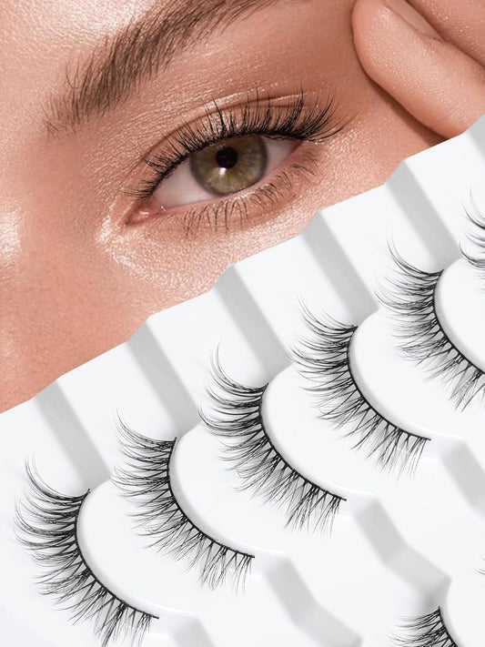 Wispy Lashes False Eyelashes Natural Cat Eye Lashes 12mm Strip Lashes withThin Band Siliglli Cat Eyelashes 3D Volume False Lashes C Curl Eyelashes Pack 7 Pair