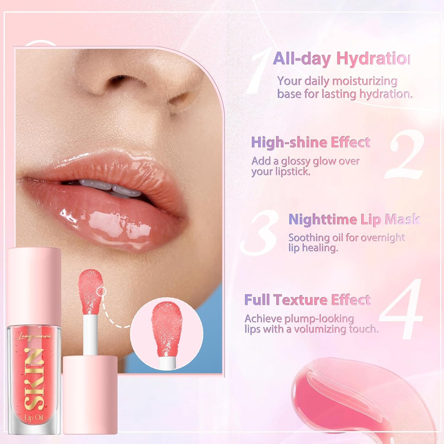 LANGMANNI Moisturizing Lip Oil,No-Sticky Lip Gloss Lip Balm Lip Care,Fruit Flavoured Lip Oil For Dry Lip's Moisturizing Hydrating And Nourishing ((Green Apple))