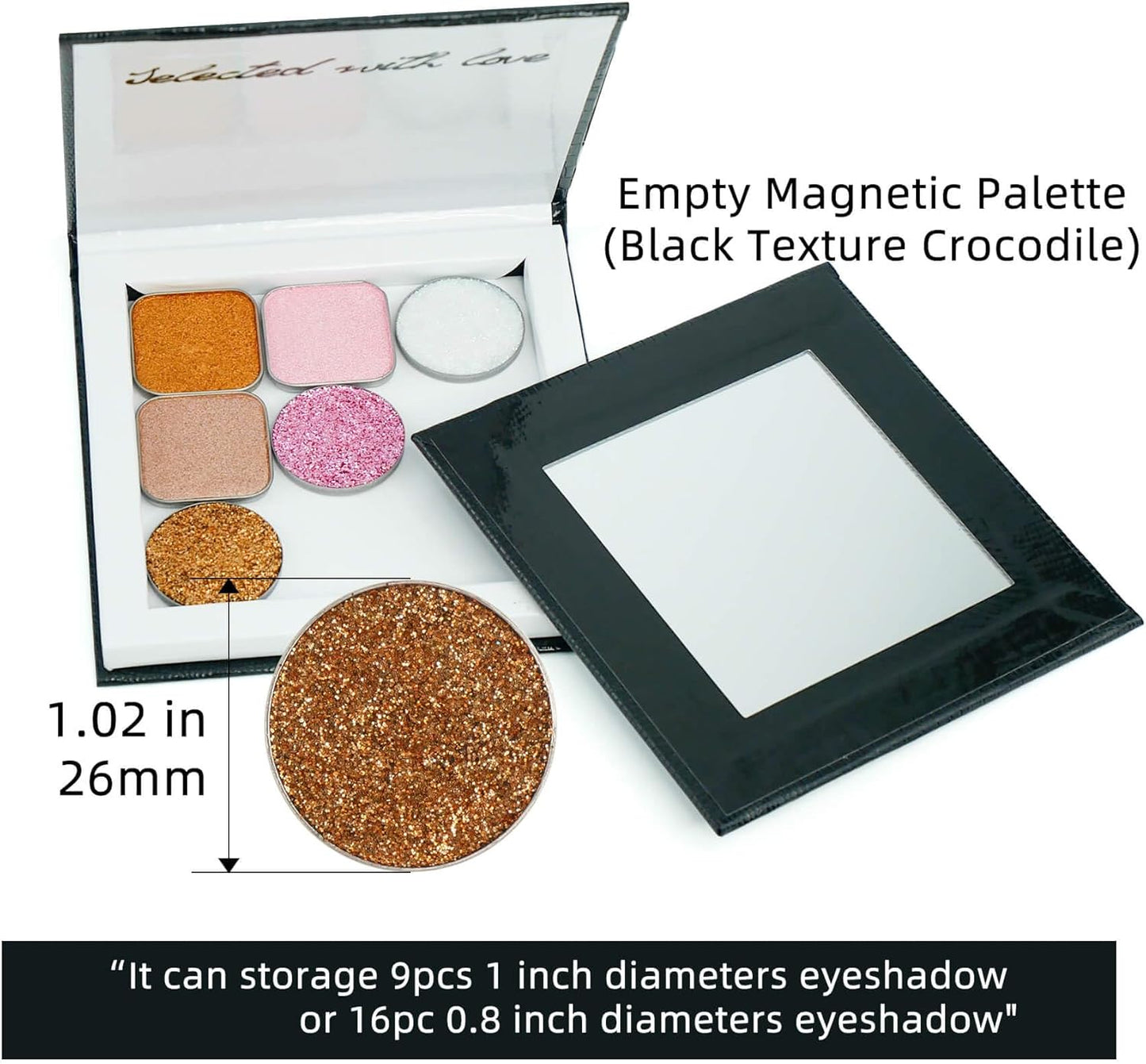 Small Empty Magnetic Makeup Palette with Mirror, Spatula, 20 Metal Stickers, Suitable for Eyeshadow Lipstick Blush Powder Highlighter and Contour (Black, Small)