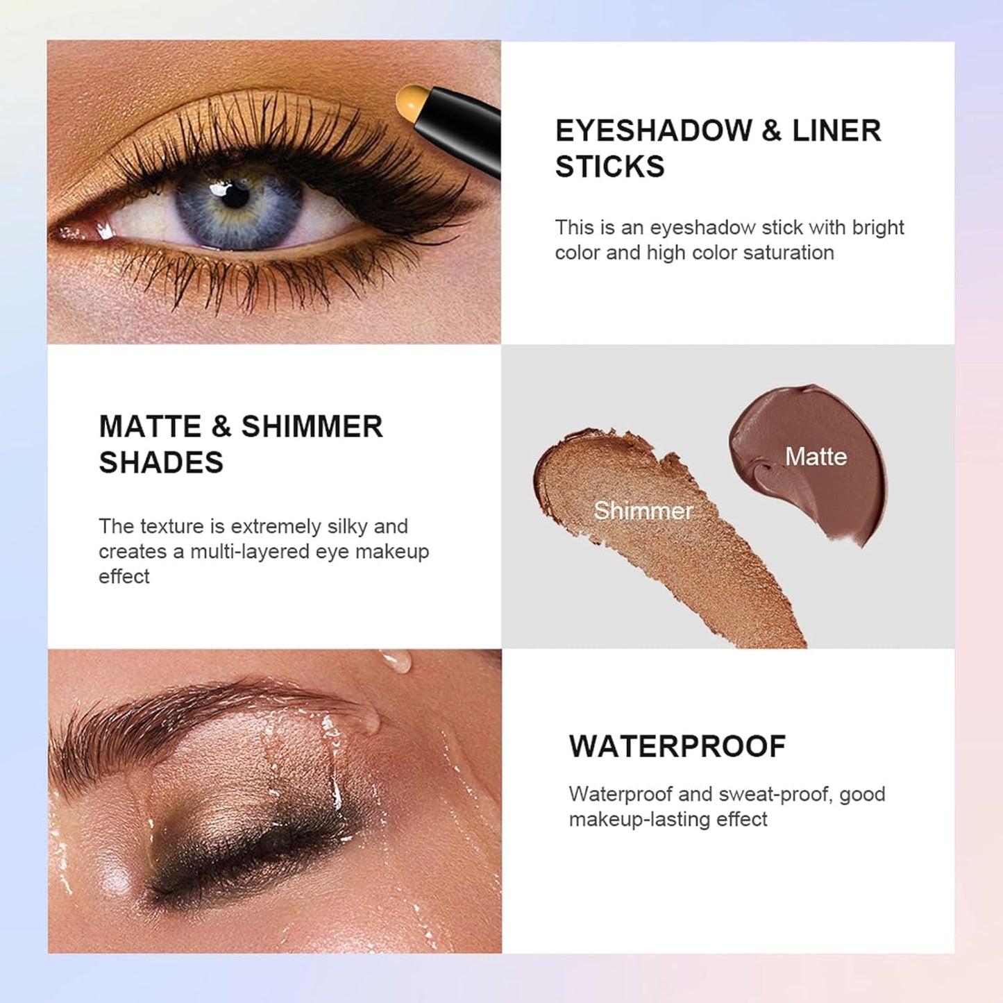 Eyeshadow Stick, Shimmer and Matte Cream Eye Shadow Brightener Sticks Eyeliner Pencil Crayon, Waterproof Long Lasting Eye Highlighter Stick Makeup,0.056 Oz(#1-Caramel)