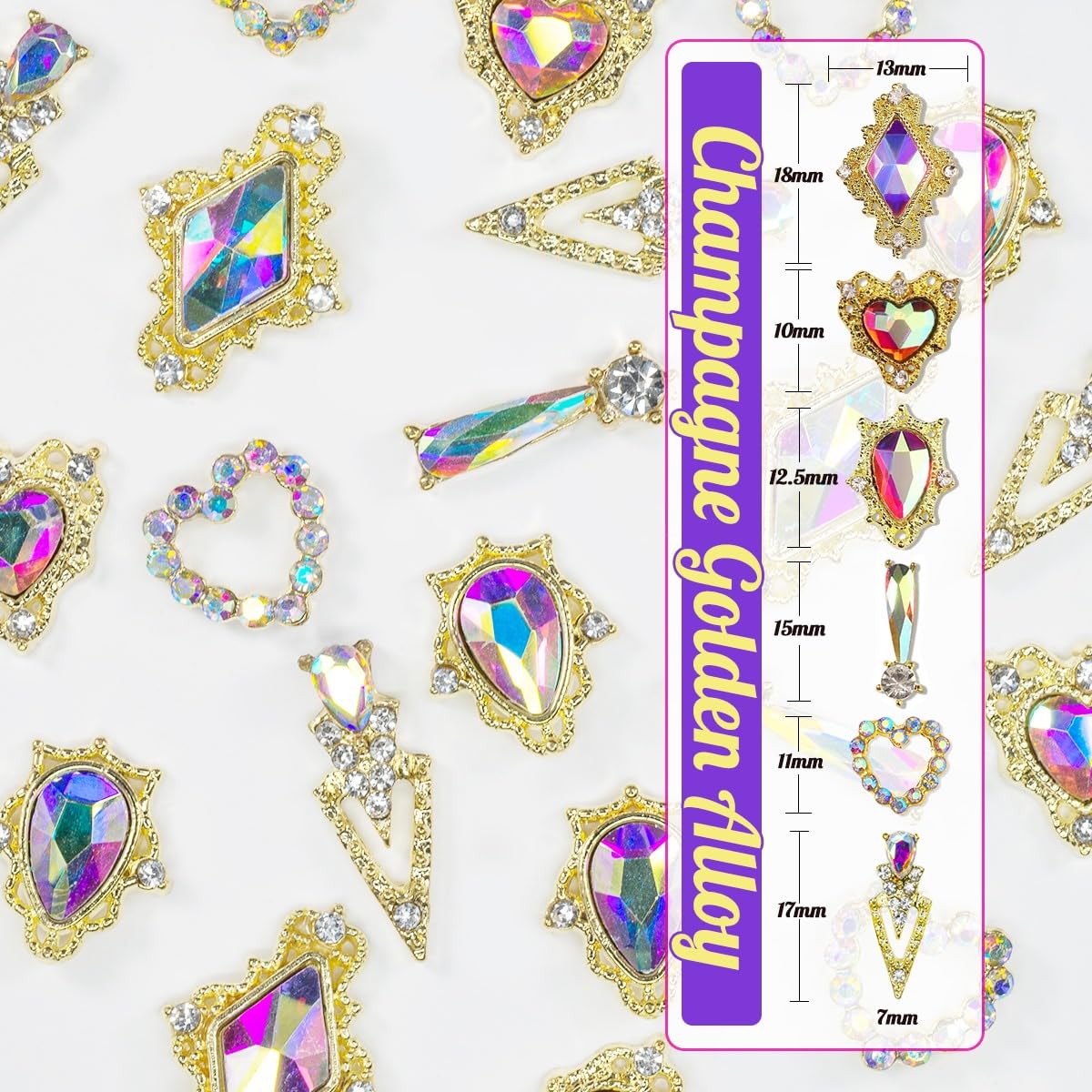 24pcs Crystal AB Nail Rhinestone Luxury Nail Charms 3D Heart Charms for Nails Big Nail Gems Nail Crystal Diamonds Jewelry Stones Alloy Nail Art Studs Nail Art Supplies w Box for Nails Decorations