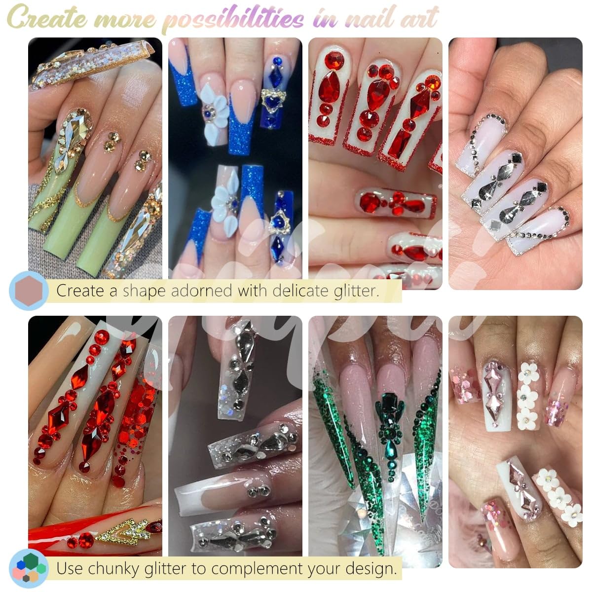 4 Boxes Champagne Gold Rhinestones and Glitters 24 Shapes K9 Glass Golden Gems Flatback Round Stones Diamonds Crystals Nail Art Charms Supplies for Nails Face Eyes Makeup Crafts Clothes Shoes