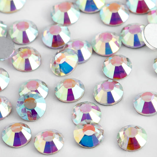 3000PCS SS8 Flatback Rhinestones | 12-Facet Diamond-Cut Glass Gems for Nail Art, Clothing, DIY Crafts |Glue-On Decoration Stones with Silver Backing(Crystal AB)