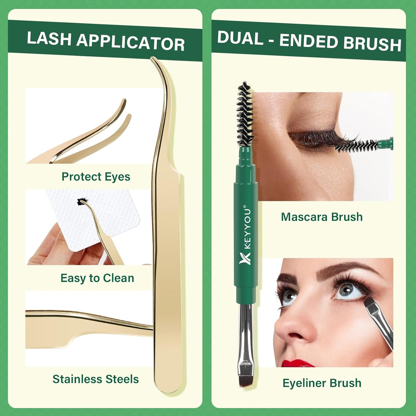 DIY Lash Extension Kit KEYYOU 144pcs Lash Clusters Eyelash Extension Kit with Mascara Brush Bond and Seal Lash Glue Remover Lash Applicators Lash Brush for DIY Lash Extensions (Y01 Kit)