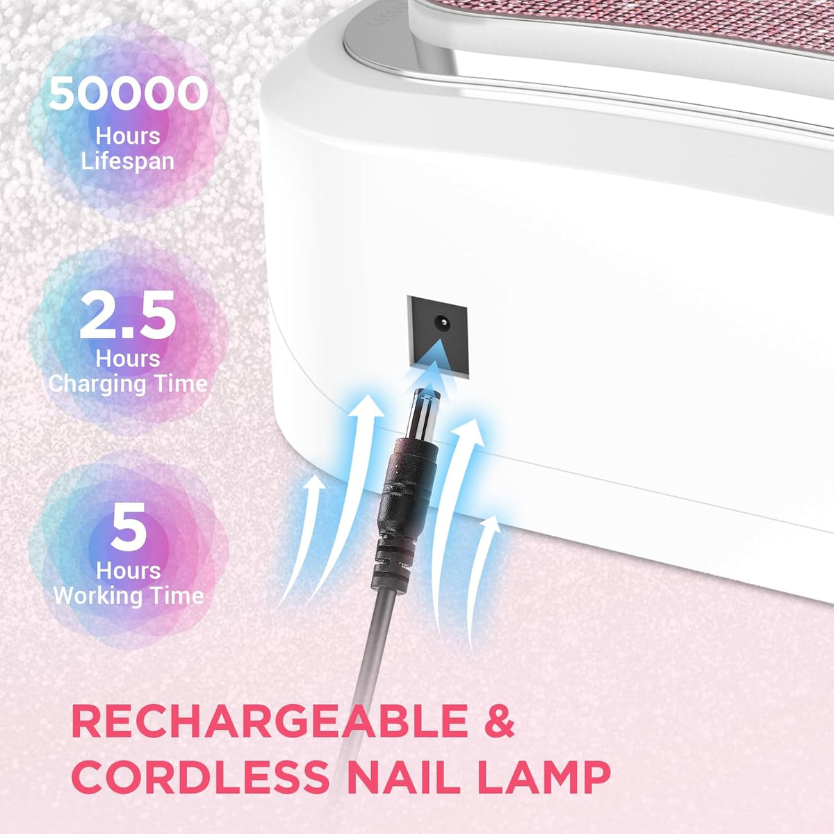 Cordless Nail Lamp, Rechargeable UV Nail Lamp for Gel Nails, LED Nail Lamp with 4 Timer Modes, Gel Nail Light Decorate with Sparkling Nail Rhinestones Diamond (Sparkly Pink Diamond)