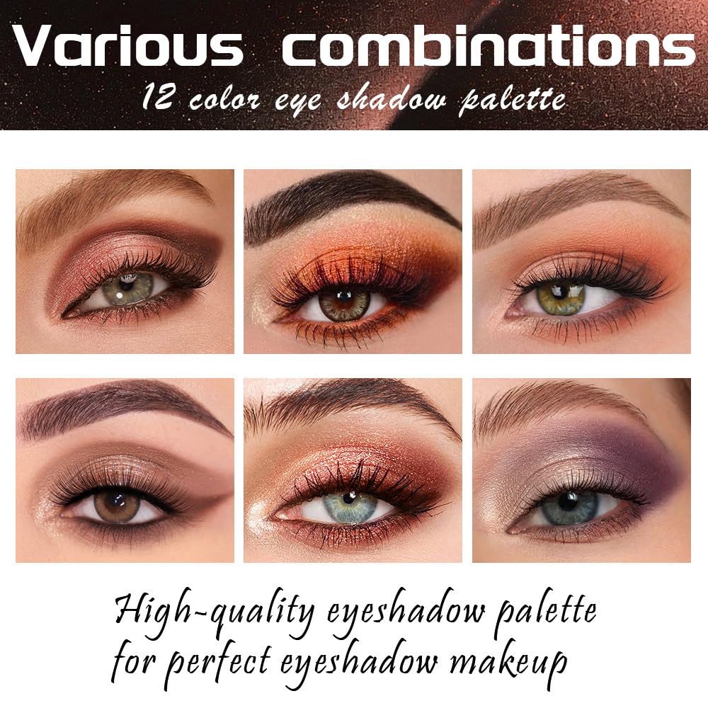 12 Colors Warm Eyeshadow Palette – Matte, Shimmer & Glitter Copper Coral Tones – Rose Gold, Champagne, Bronze & Terracotta Shades – High Pigment, Long-Lasting Eye Makeup for Women – 04#