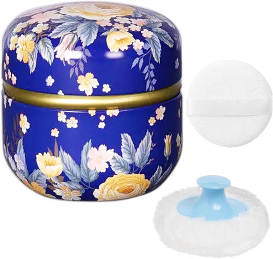 WEMEGA Body Powder Case with Powder Puff Powder Container Tea Box for Baby and Women Powder Puff and Powder Case for Travel (Brilliant Flowers)