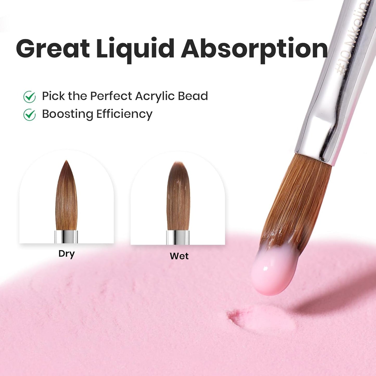 Beetles Pro 1-Pcs Acrylic Nail Brush – Professional Pure Kolinsky Bristles Acrylic Brushes for Nails Metallic Nail Art Brushes for Nails Extension Gel, 3D Carving – Salon Quality Manicure Tool (10#)