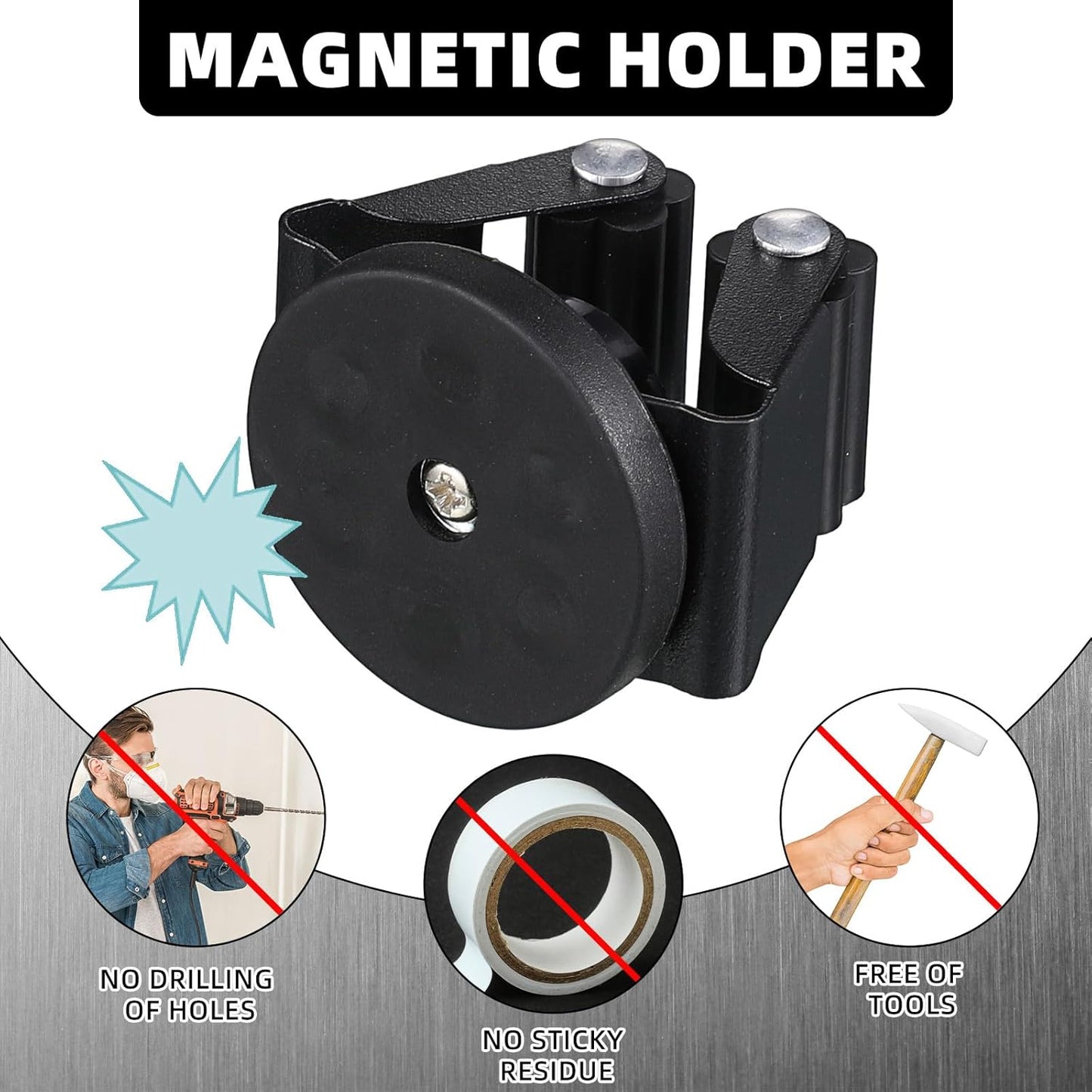 2 Pcs Magnetic Mop Broom Holder Movable Magnetic Broom Holder Rack, Anti Slip Wall Mounted Utility for Cleaning Tools, Garage, Kitchen, Laundry, Garden (Black)