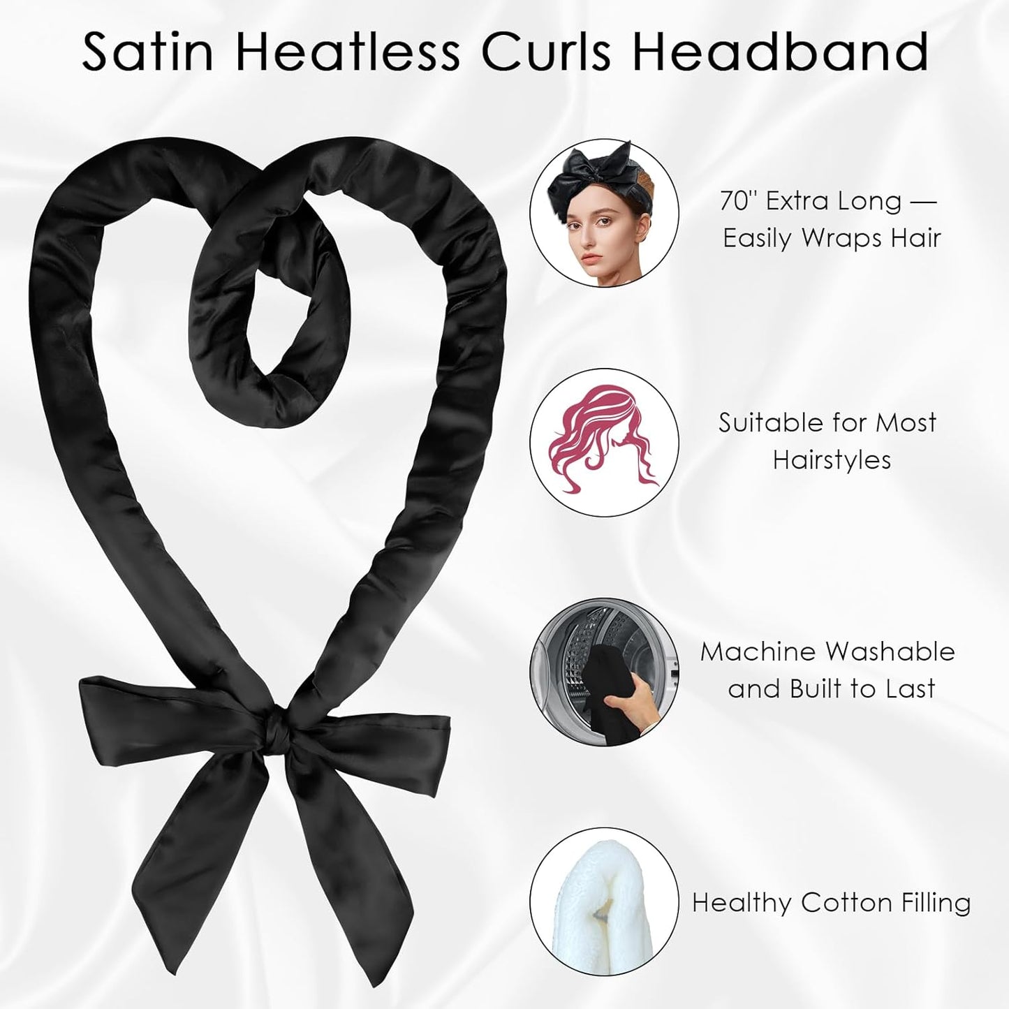 weiwei Satin Heatless Curlers Hair Curler, No Heat Curls Overnight Hair Curlers to Sleep In Overnight Curls Headband, 70" Hair Curlers No Heat, 9 Pcs Satin Heatless Curling Set for Women Long Hair