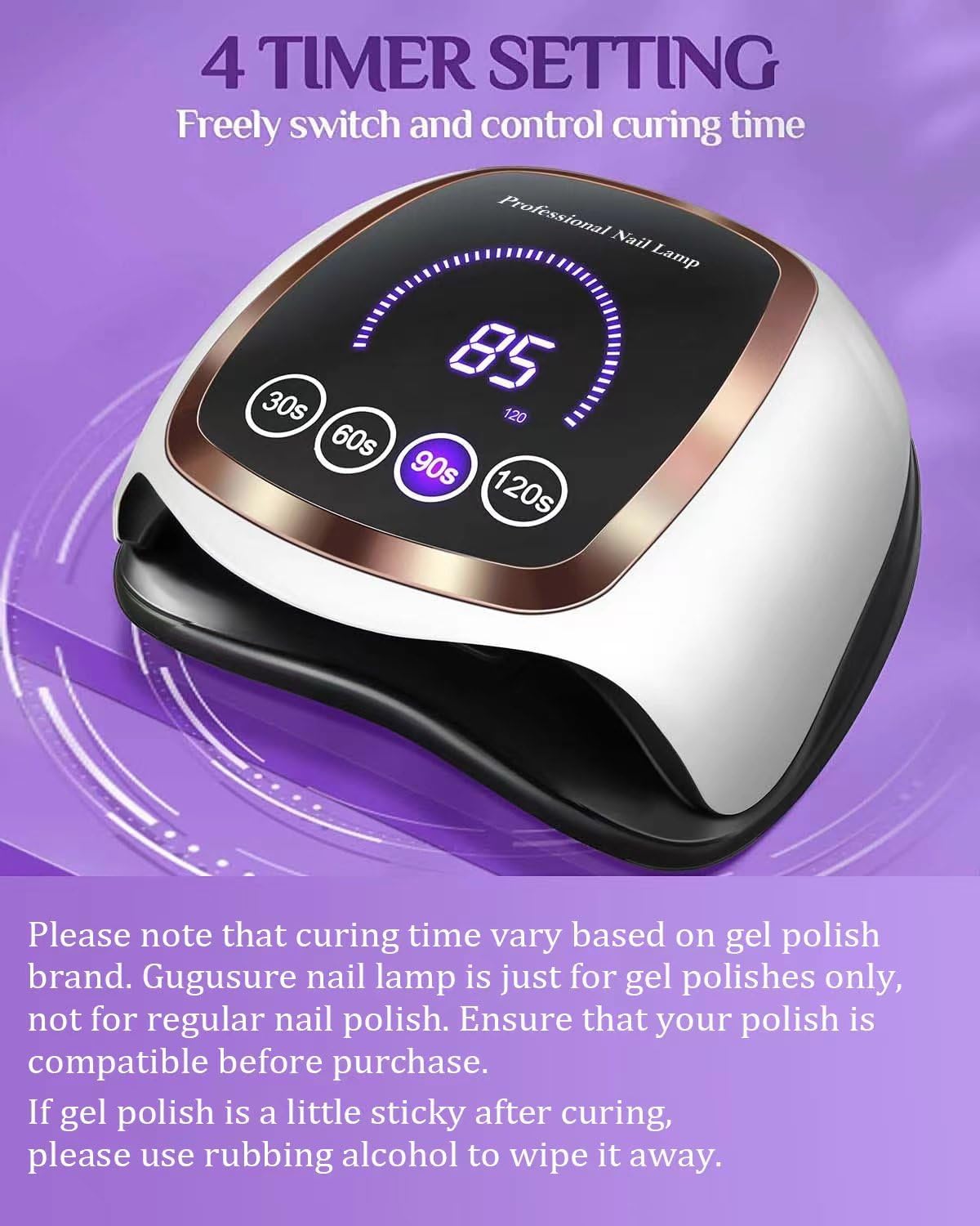 UV LED Nail Lamp, Gugusure Upgrade 180W Nail Dryer for Gel Polish with LCD Display, Auto Sensor and 4 Timer Settings, Professional Curing Lamp Light with 42 Beads for Salon and Home
