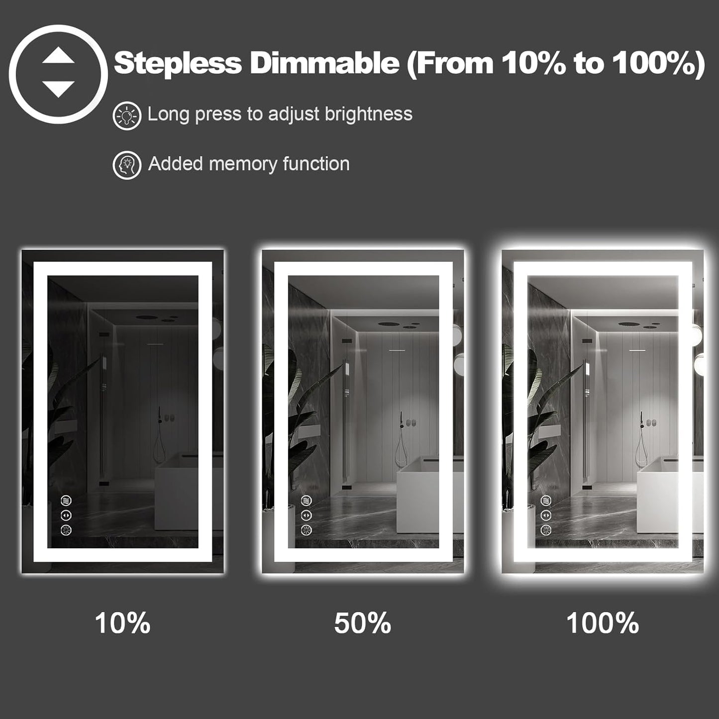 Amorho LED Bathroom Mirror 60" X32" with Front and Backlight, Stepless Dimmable Wall Mirrors with Anti-Fog, Shatter-Proof, Memory, 3 Colors, Double LED Vanity Mirror