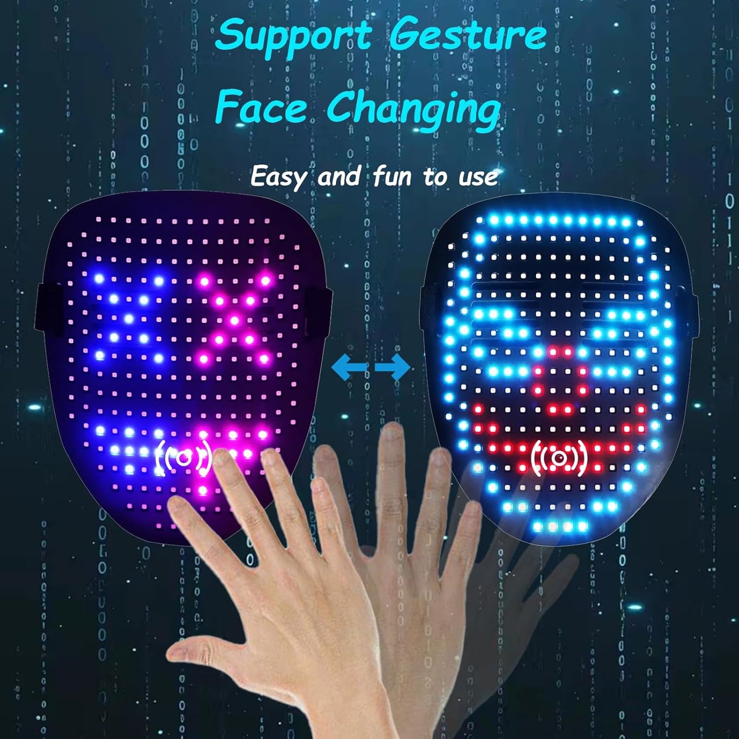 Led Mask Lighted Up Mask - Led Masks with Gesture Sensing Costume for Halloween Costume Cosplay Party Cool Gifts