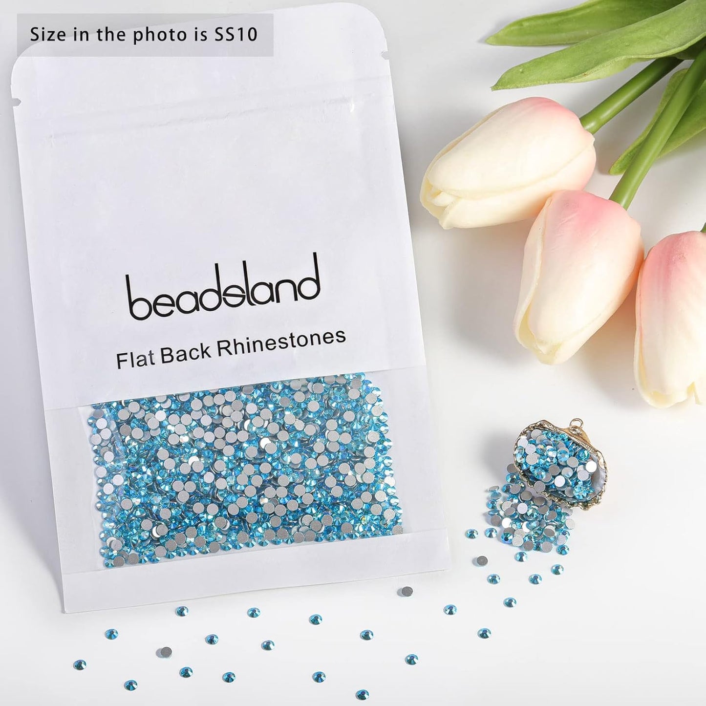 Beadsland 1440 Pieces Flat Back Crystal Rhinestones Round Gems,Aquamarine AB,SS10,2.7-2.9mm