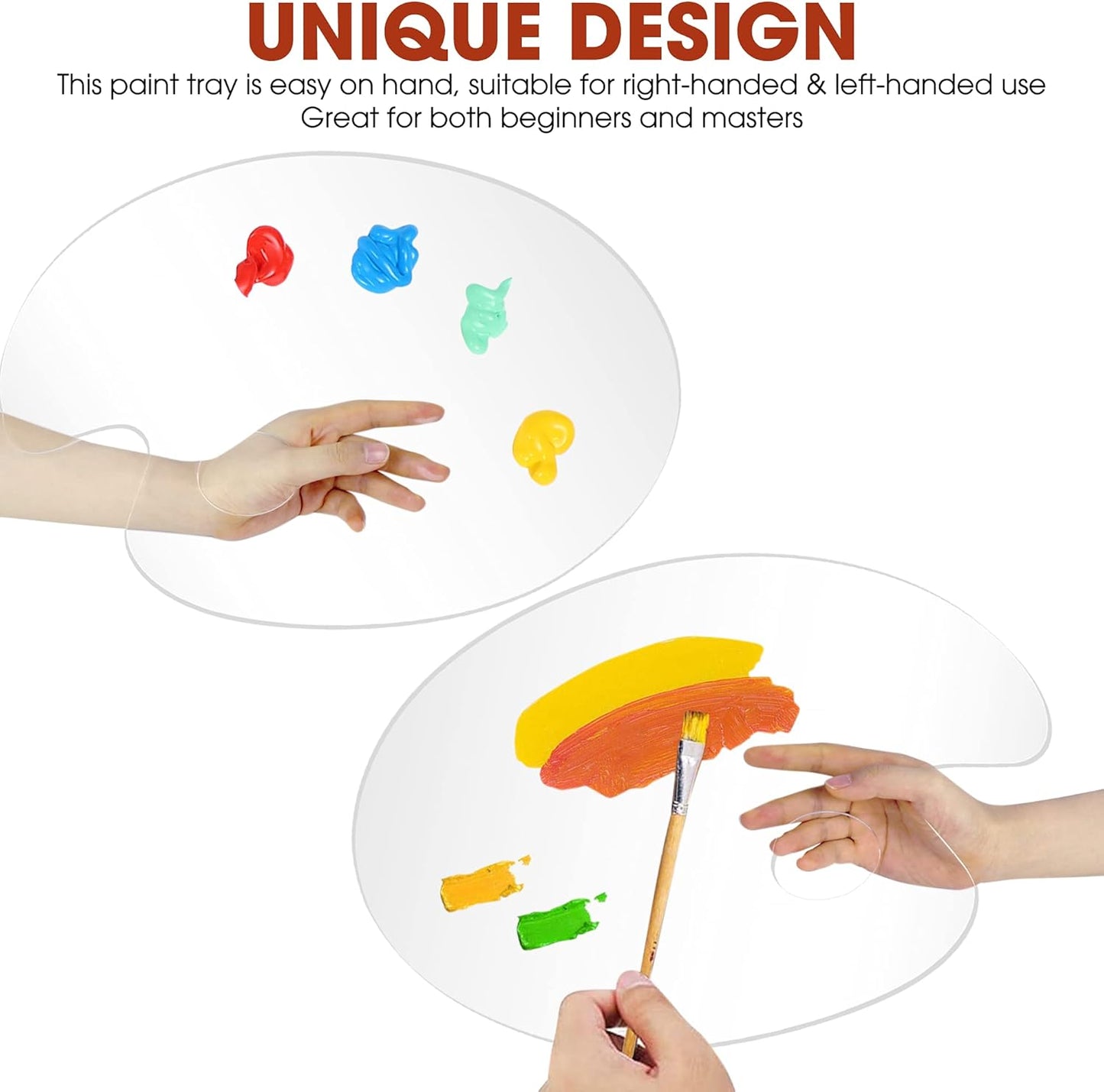 Large Acrylic Paint Palette 2pcs 15.7 x 11.8 Inches, Clear Oval-Shaped Non-Stick Acrylic Oil Paint Mixing Tray, Comfortable to Hold & Easy to Clean, for DIY Art Painting Plate (Big Size)