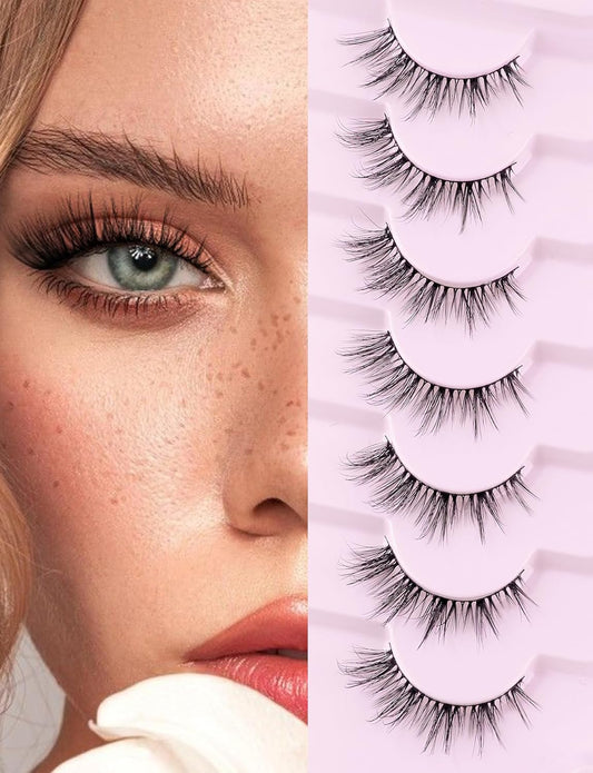 Cat Eye Lashes Wispy Eyelashes Manga Cat Eyelashes Natural Look 15mm Wispy False Lashes 3D Volume Fake Eyelashes Anime Lash Soft Faux Mink Lashes 7 Pairs Lashes Pack Siligli