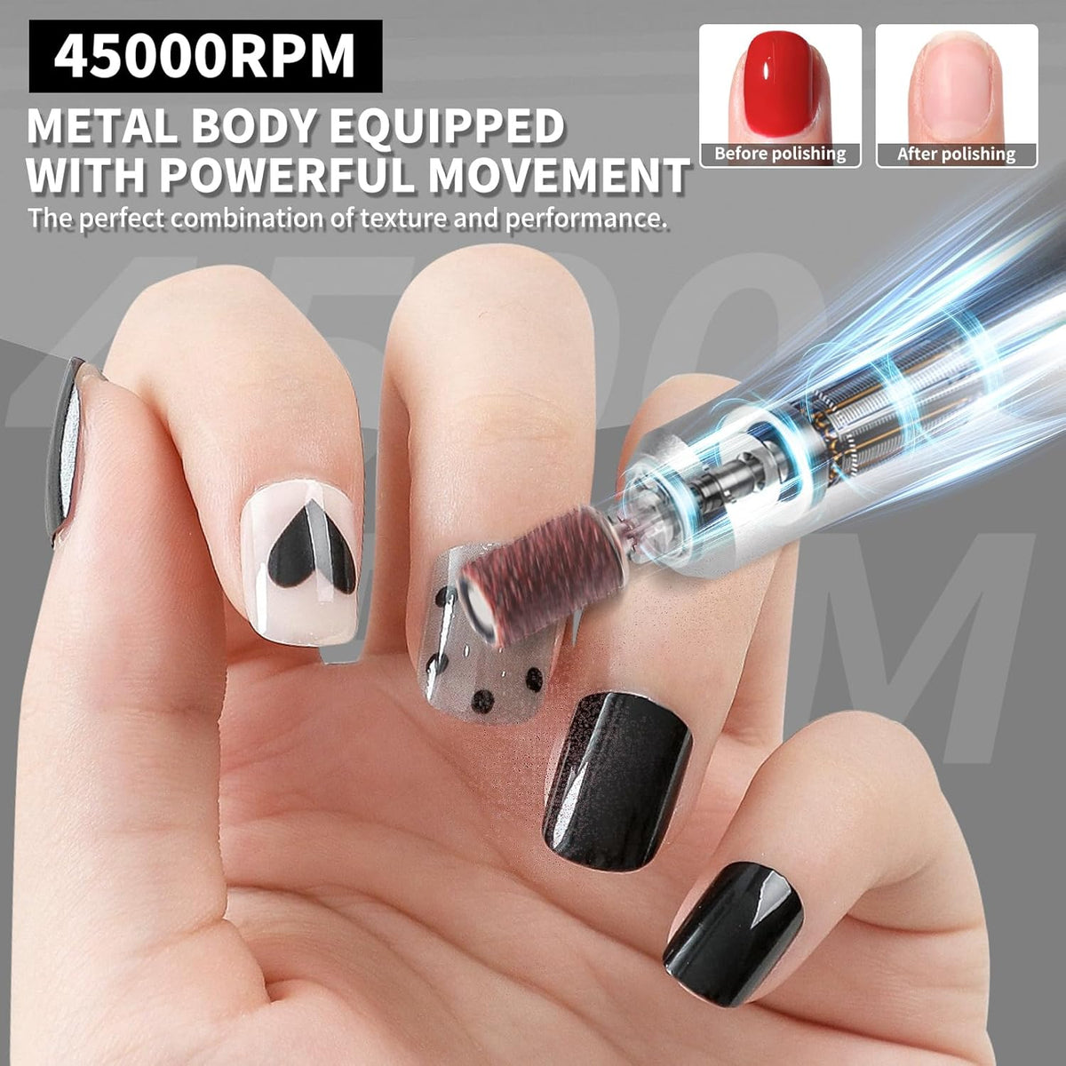 Electric Nail Drill Professional Kit - 45000RPM Electric Nail File Efile Portable Nail Drill Cordless with Bits & Base,E File Machine Nail Grinder for Women (White)