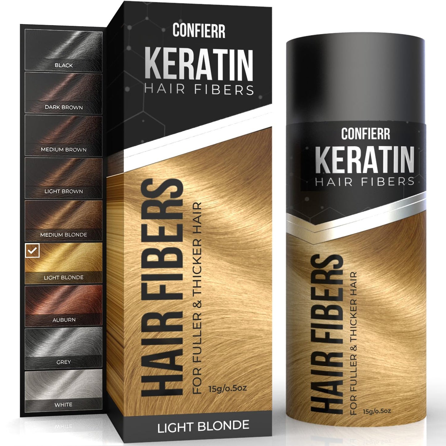 Keratin Hair Fibers for Men & Women - Fill In Fine or Thinning Hair, Instantly Thicker, Fuller Looking Hair (Light Blonde 15g)