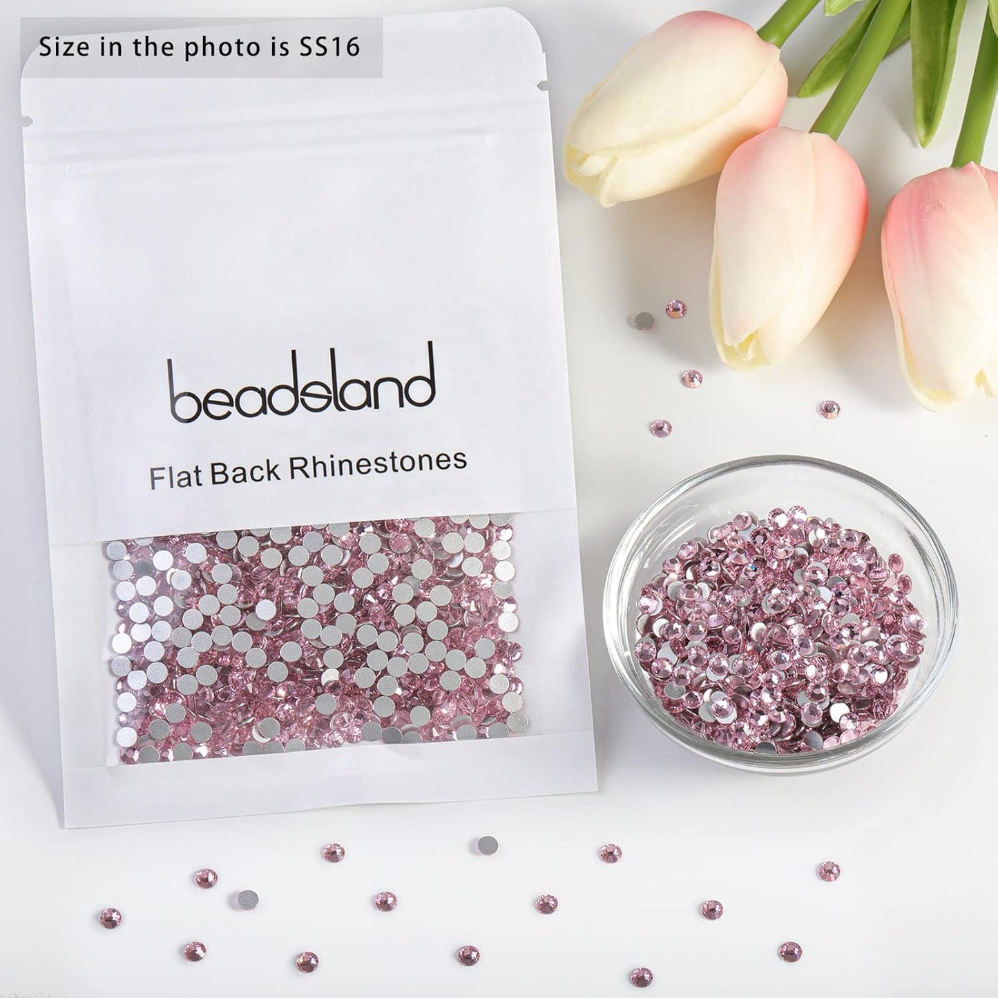 beadsland Flat Back Crystal Rhinestones Round Gems, Light Pink (3.8-4.0mm) SS16/1440pcs