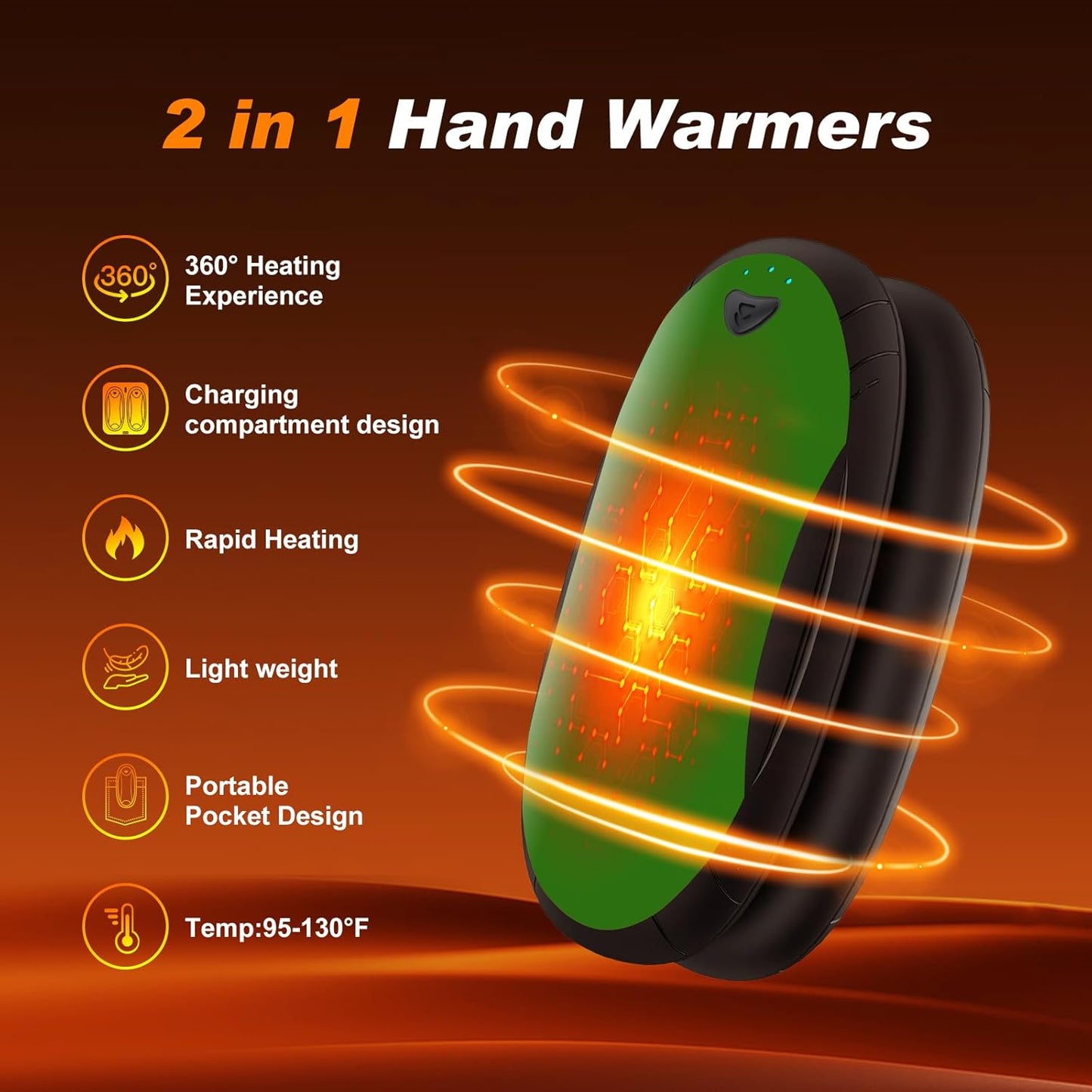 Hand Warmers 2 Pack with 10000mAh Charging Box,Portable Pocket Heater,24Hrs Long Safe Heat,Outdoor, Travel, Golf, Hunting, Camping,Gifts for Men Women