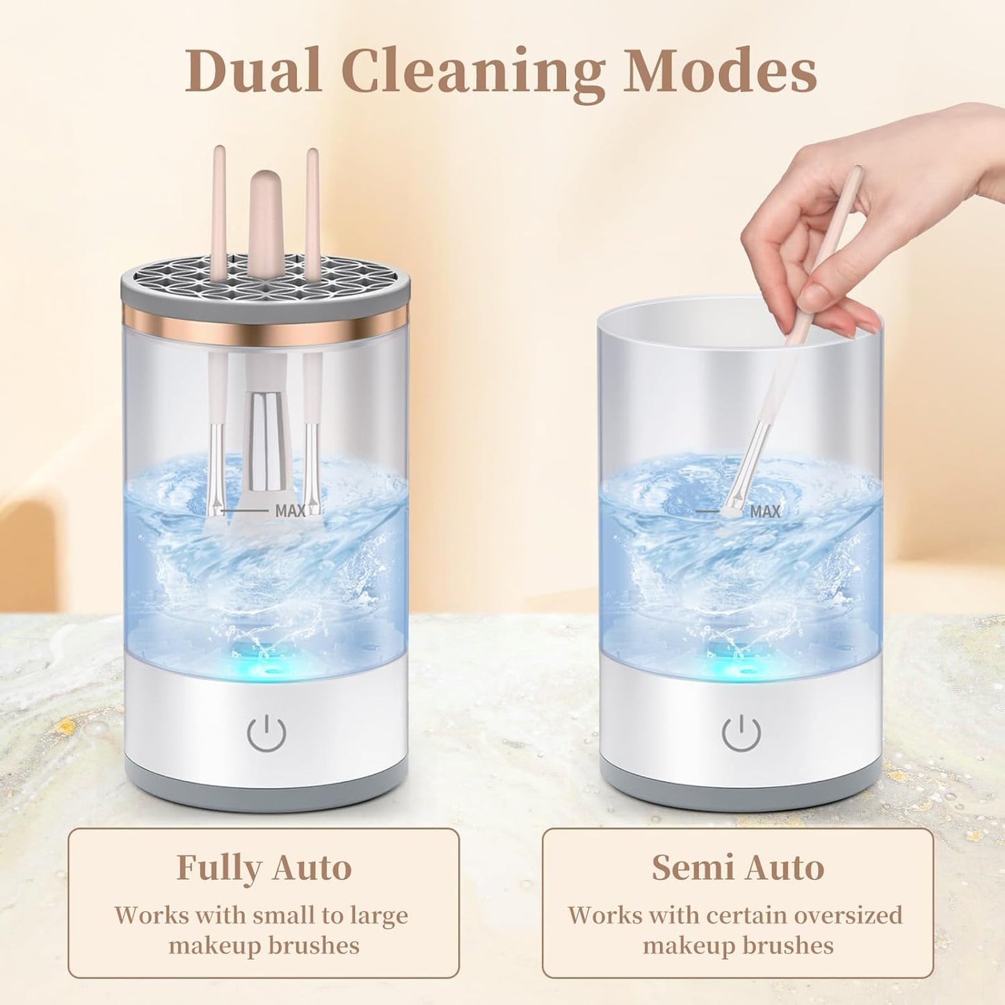 Electric Makeup Brush Cleaner, Quick Efficient Machine for Deep Cleaning All Types of Brushes, Portable Compact Design for Travel Home Use, for Makeup Lovers & Professionals - White