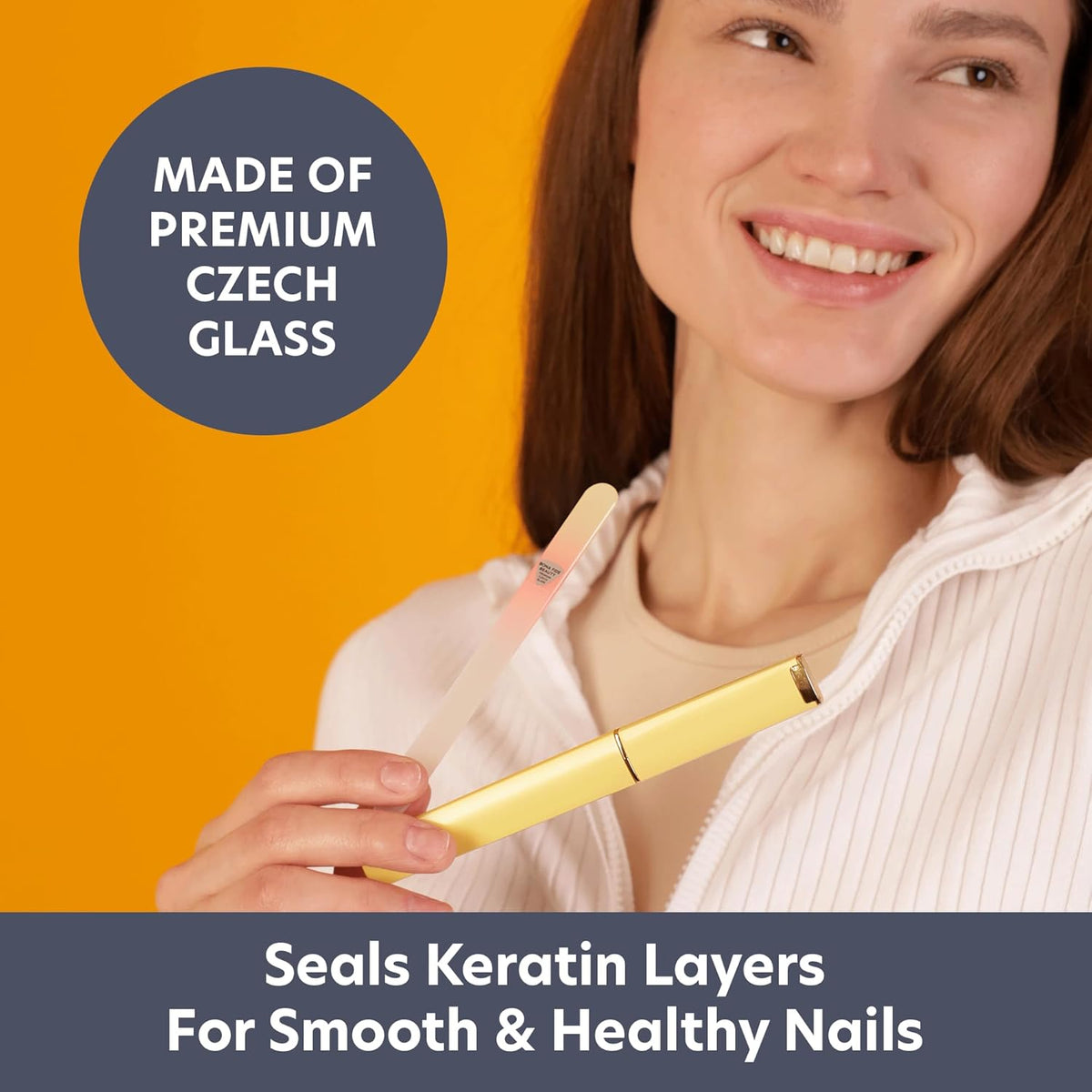 Bona Fide Beauty Czech Glass Nail File for Natural Nails, 1PC Gold Orange High Grit Crystal Nail Filer (180/240) Handcrafted Nail Care from The EU