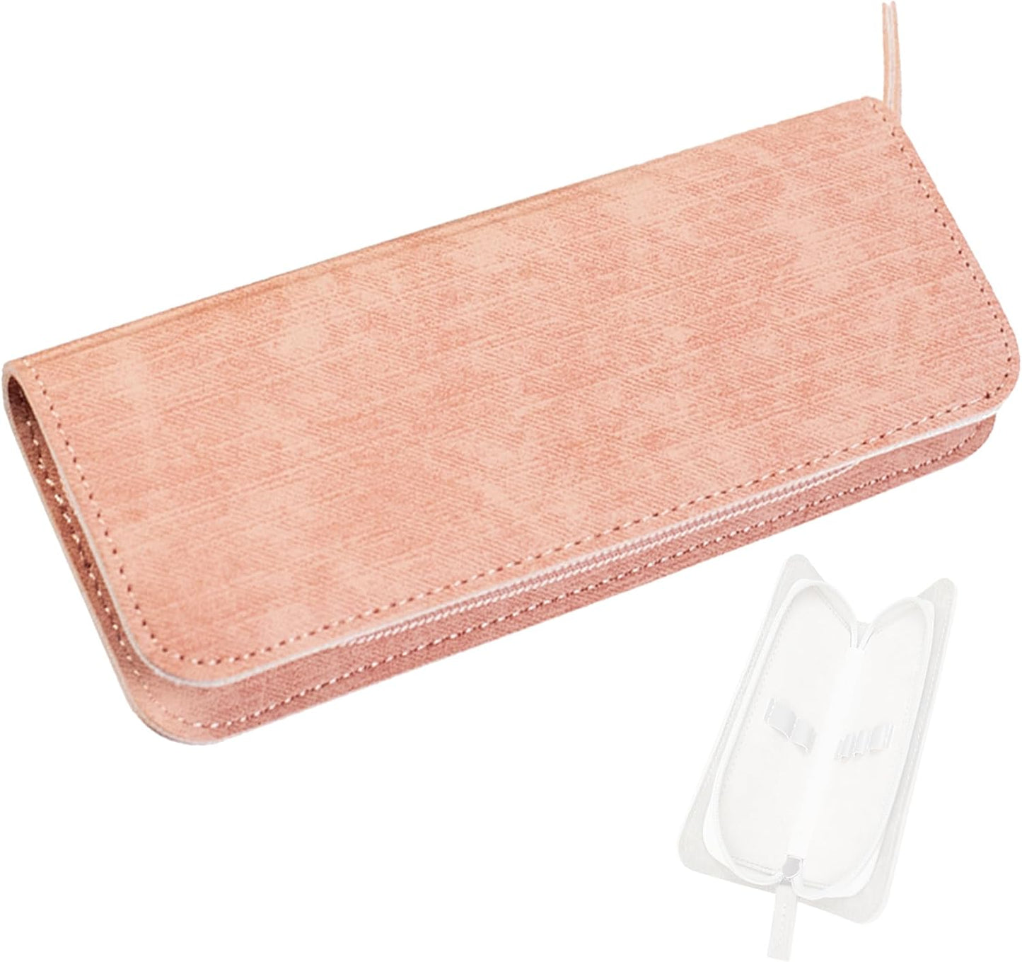 Lash Tweezers Organizer, Eyelash Extension Tweezers Bag, Soft PU 5 Positions Portable Dustproof, Individual Zipper Storage Case Box for Tweezers, Makeup Brush, Slender Small Tools(Pink)
