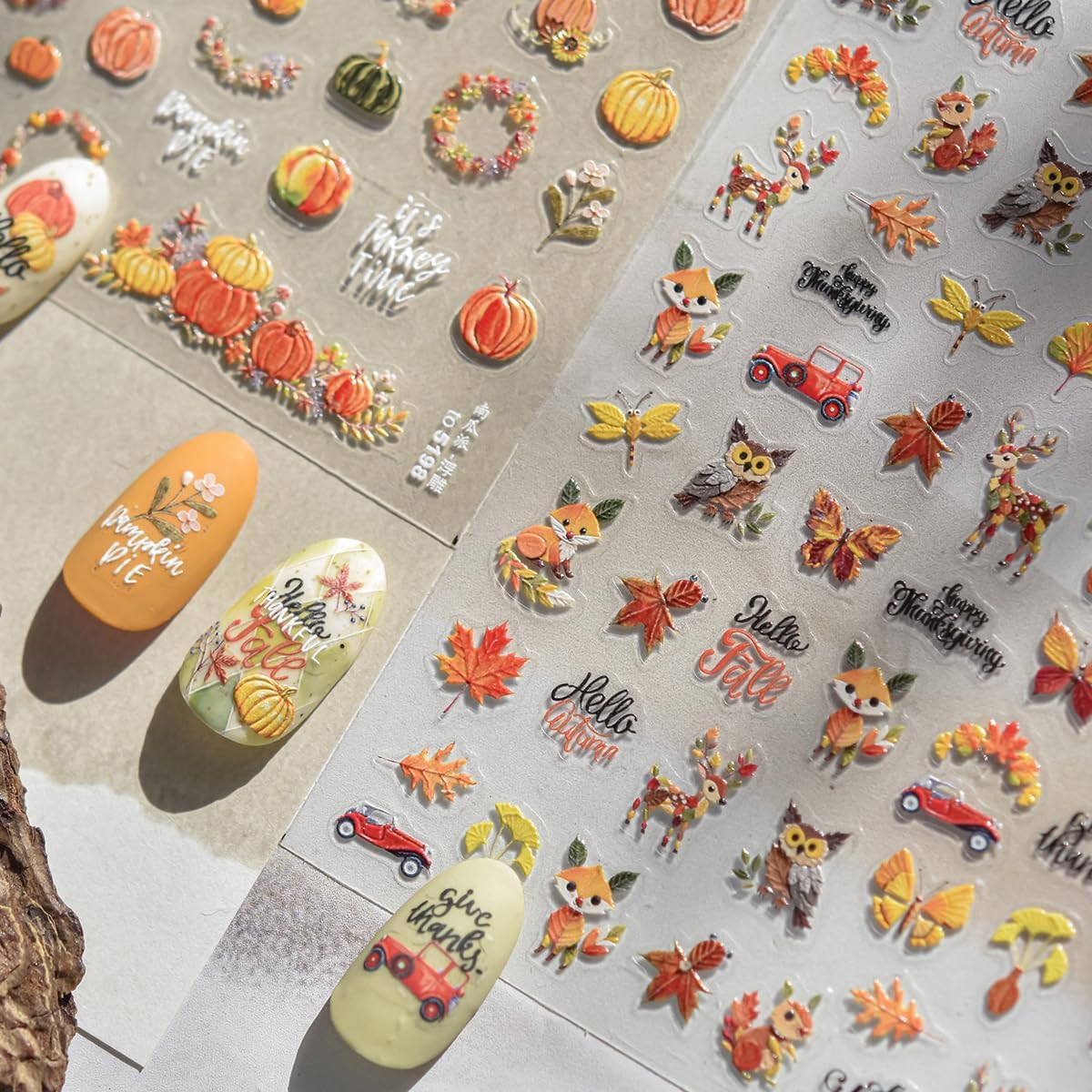 Pumpkin Nail Stickers for Art Fall Nails Stickers 5D Embossed Self-Adhesive Thanksgiving Day Autumn Maple Leaf Flower Wreath Nails Decals Holiday Maple Leaves Manicure Decoration for Salon Nail 1Sheet