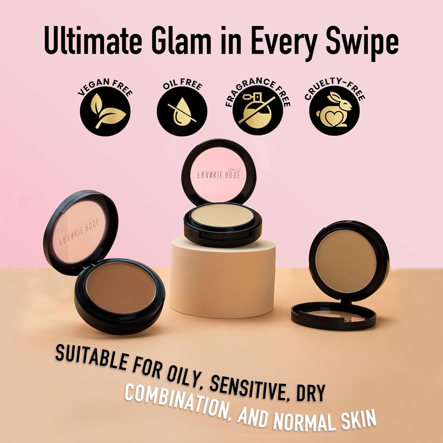 Frankie Rose Cosmetics Powder Foundation – Full Coverage Face Powder For Pores & Imperfections, Evens Out Skin Tone & Shine-Control | 58 Grams (Bronze)